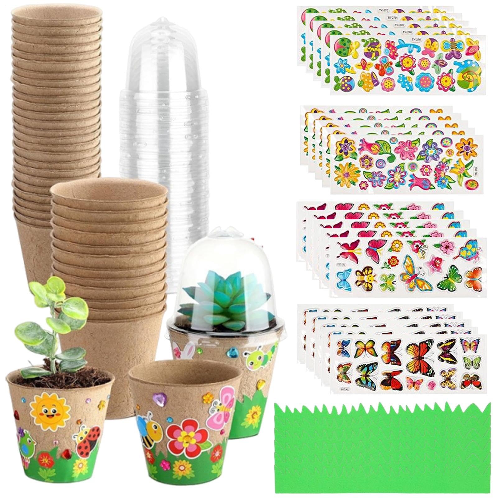 Macetas Infantiles | 30X Macetas Pequeñas con Cúpulas - Kit De Manualidades De Jardín En Papel con Calcomanías para Aprender A Sembrar En Exteriores