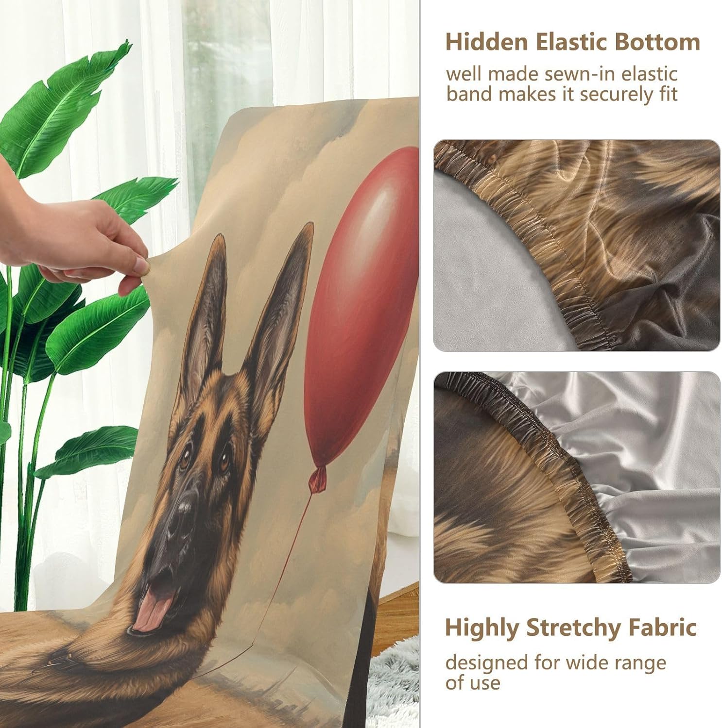 ALAZA Chair Covers for Dining Room, German Shepherd Dog with Balloon Stretch Chair Cover Sets Chair Protector Removable Washable for Ktichen Restaurant Hotel