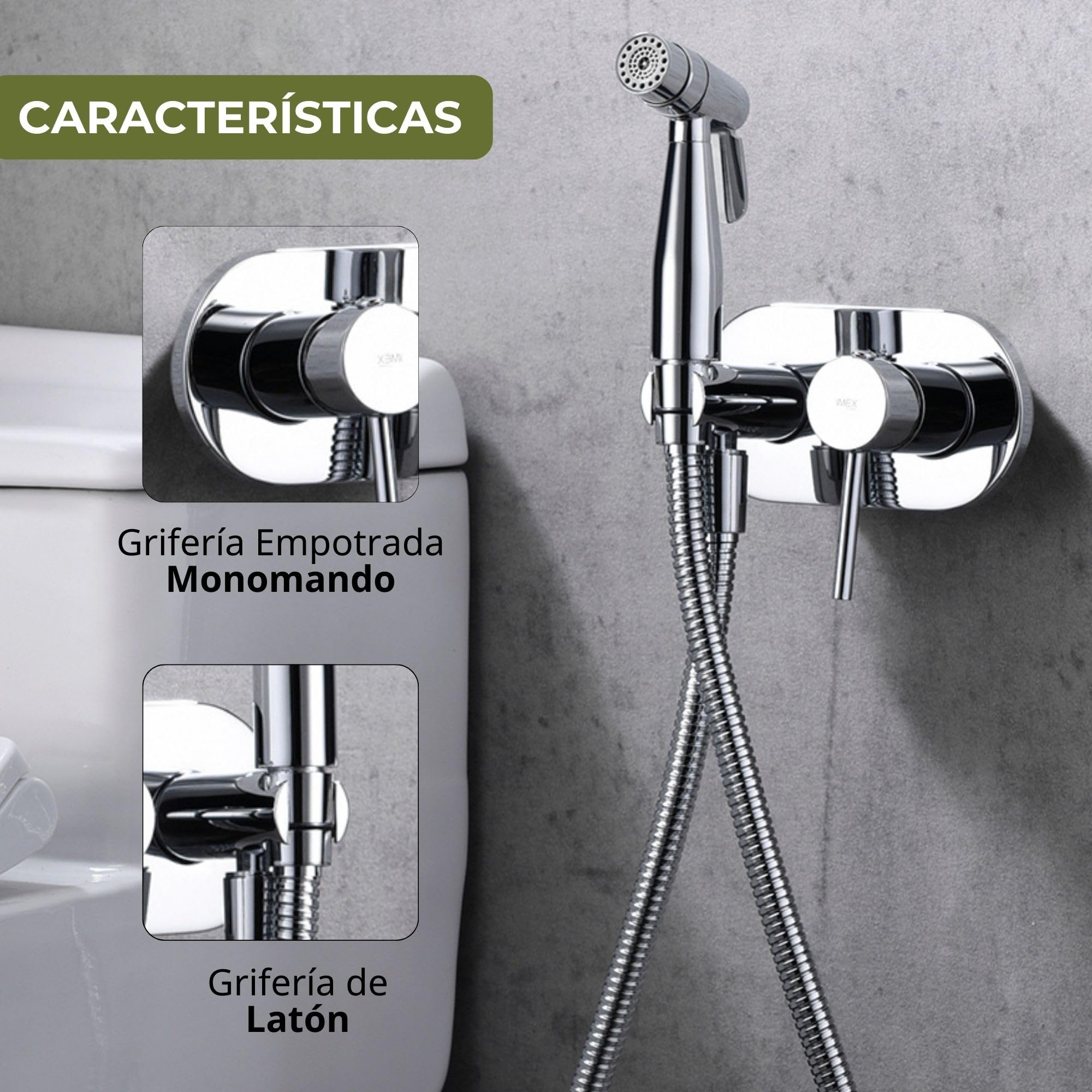 IMEX - Ducha Bidet Agua Fría Color Cromado | Grifo Bidet Empotrado para WC Cromada | Ducha Higiénica Monomando para Inodoro | Grifería Sustituto de Bidé | Serie Maui