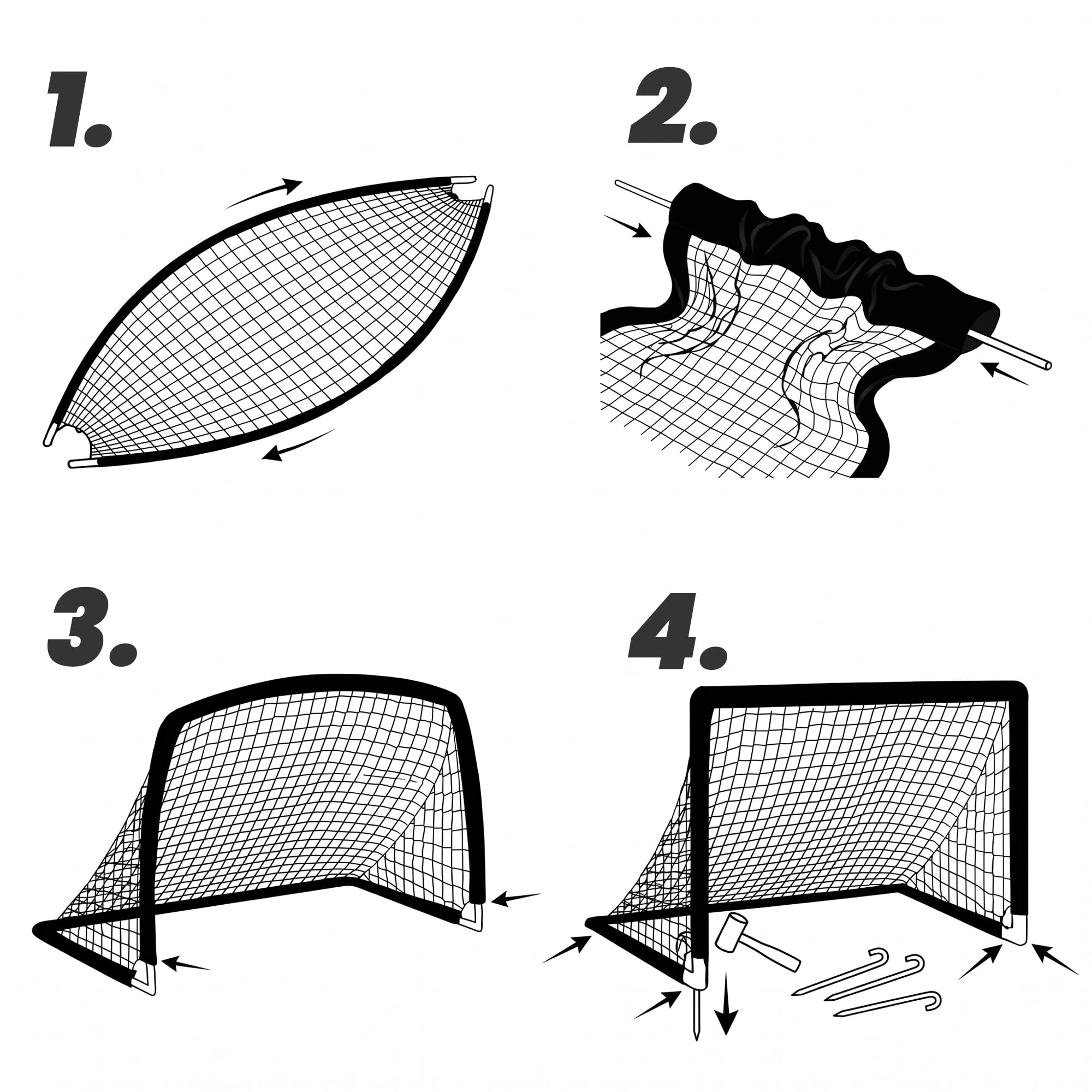 KYTO Set 2 Porte da Calcio Bambini con Rete, 90x120 cm | Struttura in metallo, ancoraggi a terra, pallone mini e pompa inclusi – ideale per giardino e parco