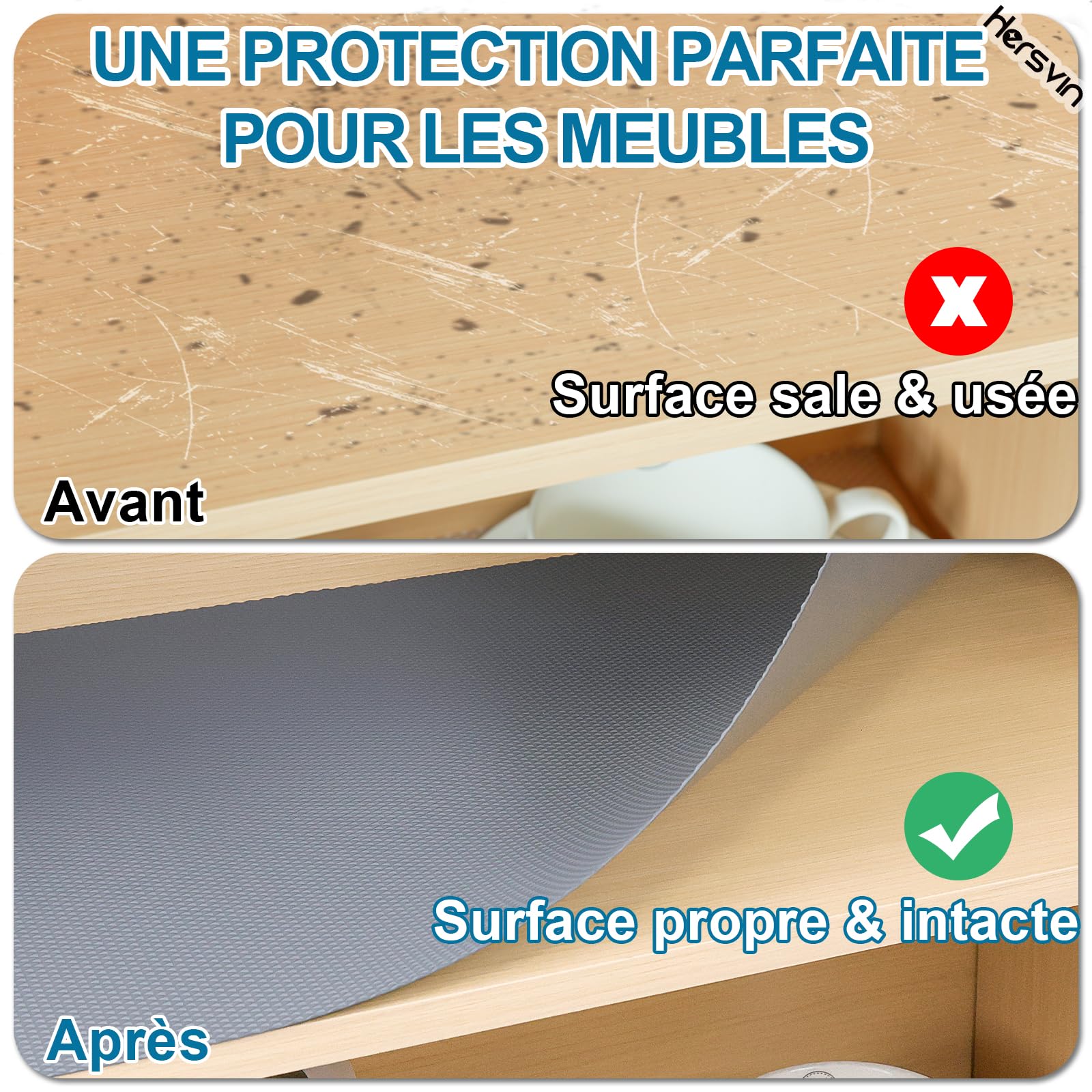 Hersvin 50cmx600cm Tapis Fond de Tiroir Epaissie Antiderapant Non-adhésif, DIY Tapis de Placard Etagere Cuisine, EVA Plastique Protection pour Meuble (Gris Gros Diamant)