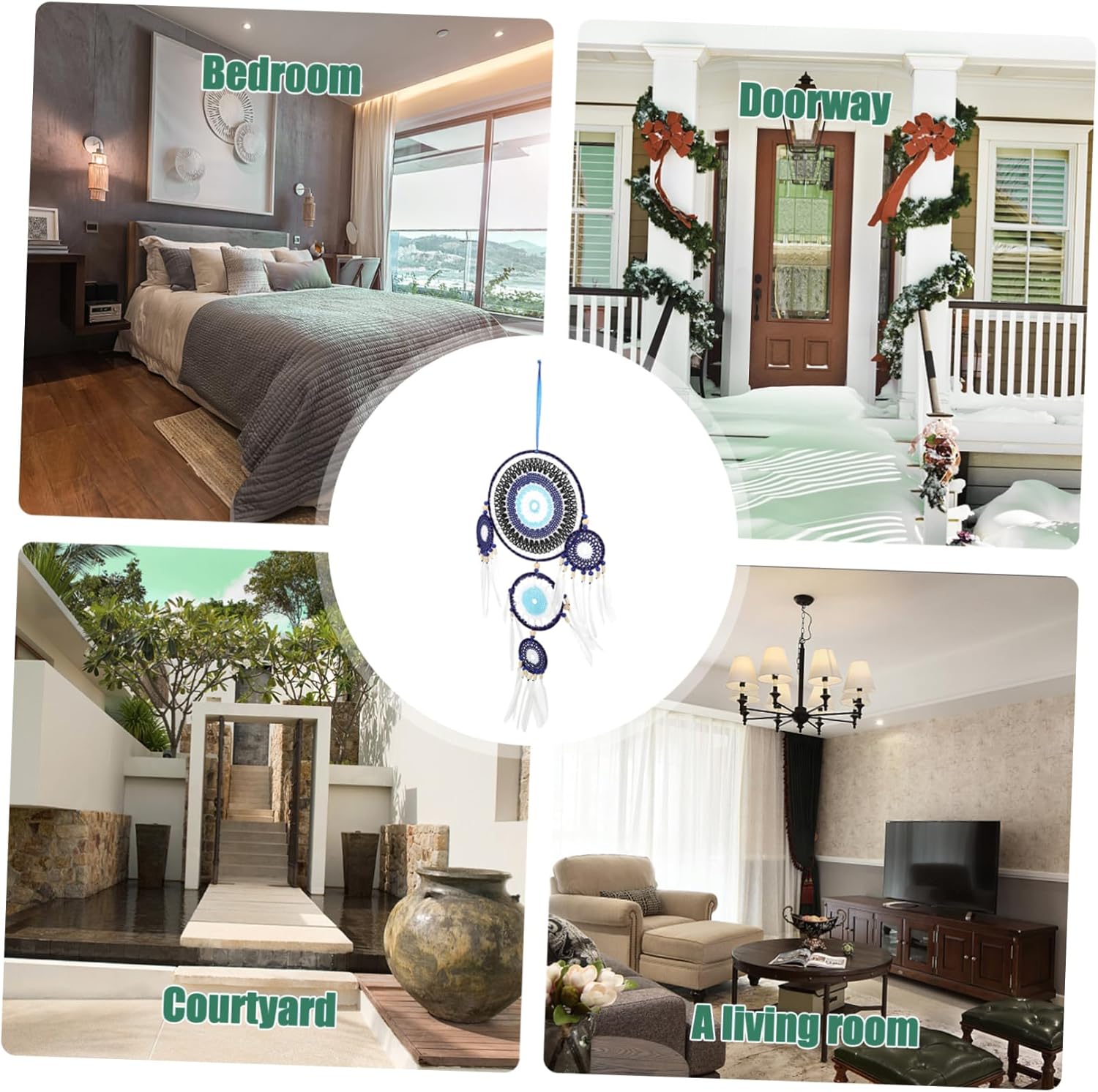 Wall Hanging Evil Eye Dream Catcher with Plumes Indoor Home Pendant Decor for Bedroom Living Room Garden and More Easy to Install Ornaments