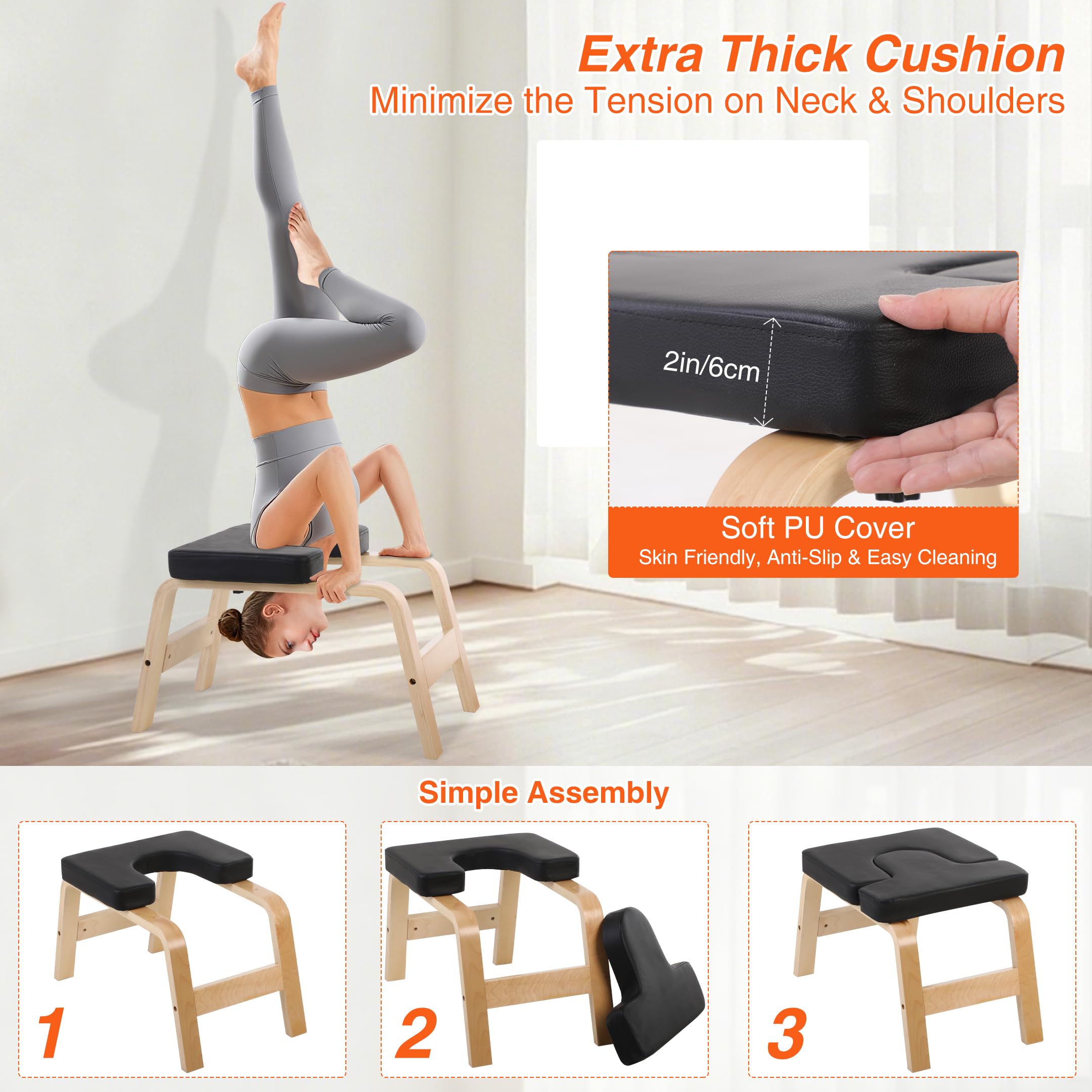 REDCAMP Yoga kopfstandhocker, Yoga Inversion Bank mit Holzrahmen und PU Pads, Entlasten Müdigkeit Balance Training, Loading 330Lbs