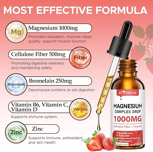 Miniatura 2 de Paquete de 3 líquidos de glicinato de magnesio, 1000 mg de líquido de magnesio con fibra de celulosa, bromelina, vitamina B6, C, D, zinc, suplemento