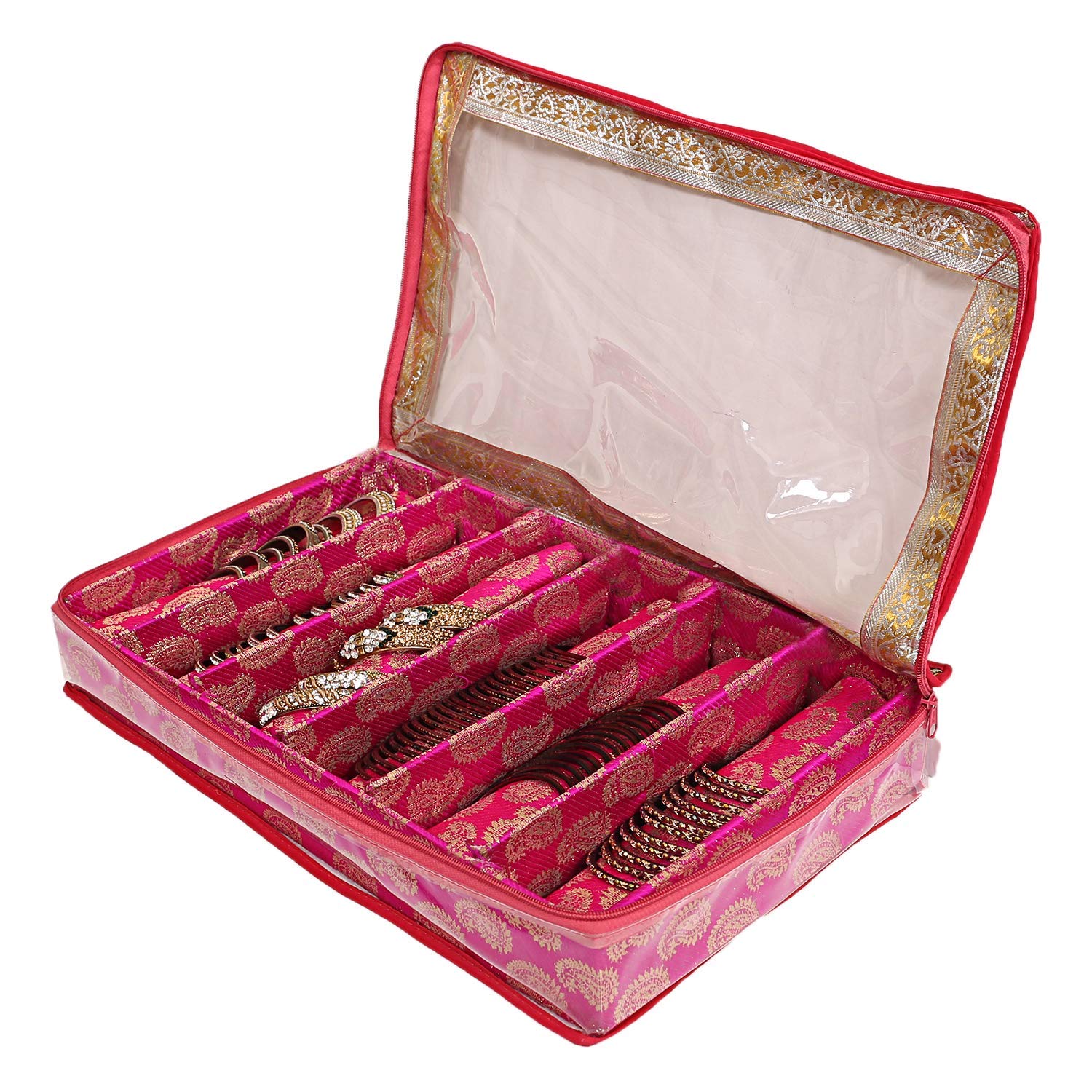 Kuber Industries Exclusive Carry Design Brocade Hardboard Six Rod Bangle Box (Pink) - (CTLTC038805)
