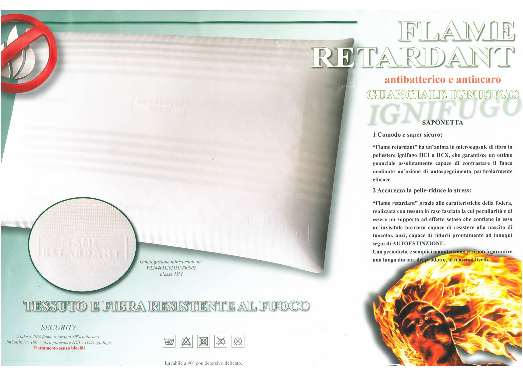 Corredocasa Guanciale Ignifugo 50x80 cm Antiacaro Anallergico Antibatterico Antincendio - Certificato OEKO-TEX & Classe 1IM - Ottimo Cuscino Letto per Casa Hotel, B&B Made in Italy
