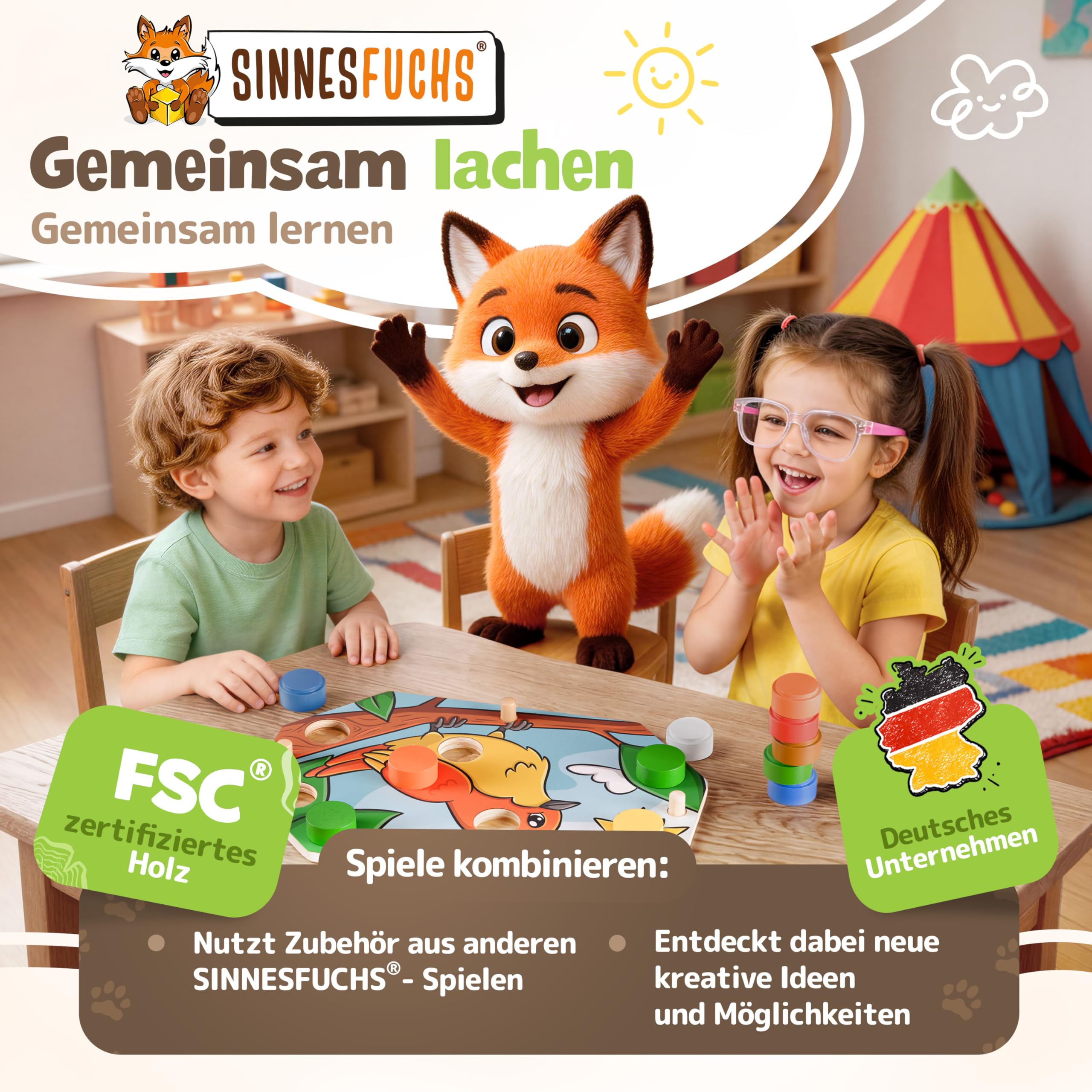 Farblernstation - Farben Lernen Steckspiel ab 2 Jahren - Montessori Spielzeug für Mädchen & Jungen - FSC® 100% Holz - Pädagogisches Kinder Farbenspiel - Lernspielzeug - Spiel Kleinkind