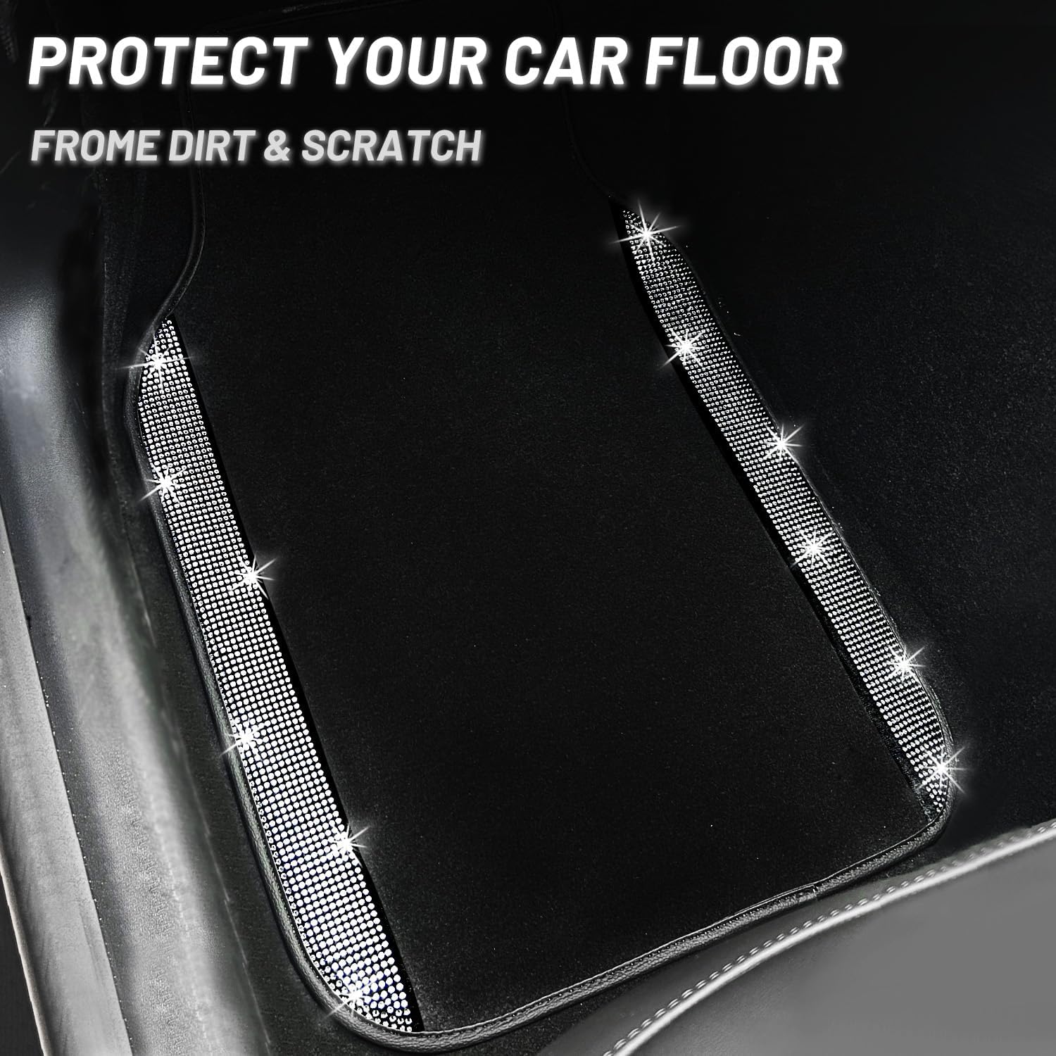 NBTEPEM Bling Car Floor Mats Full Set, Universal Fit Most Cars,SUV, Trucks, 4 pcs Sparkle Glitter Diamond Carpet for Women Girls with Anti-Slip Pad (Silver Diamond) - Image 8