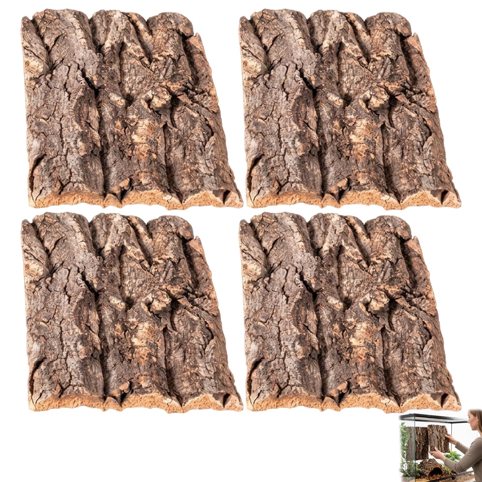 GYTFOG 4 Pcs Natural Reptile Cork Bark Squares, Reptile Vivarium Background Wall Decor, Terrarium Climbing Wood Log for Gecko, Lizard, Frog, Bearded Dragon, Fish Tank, Home and Office Decor,15 * 15cm