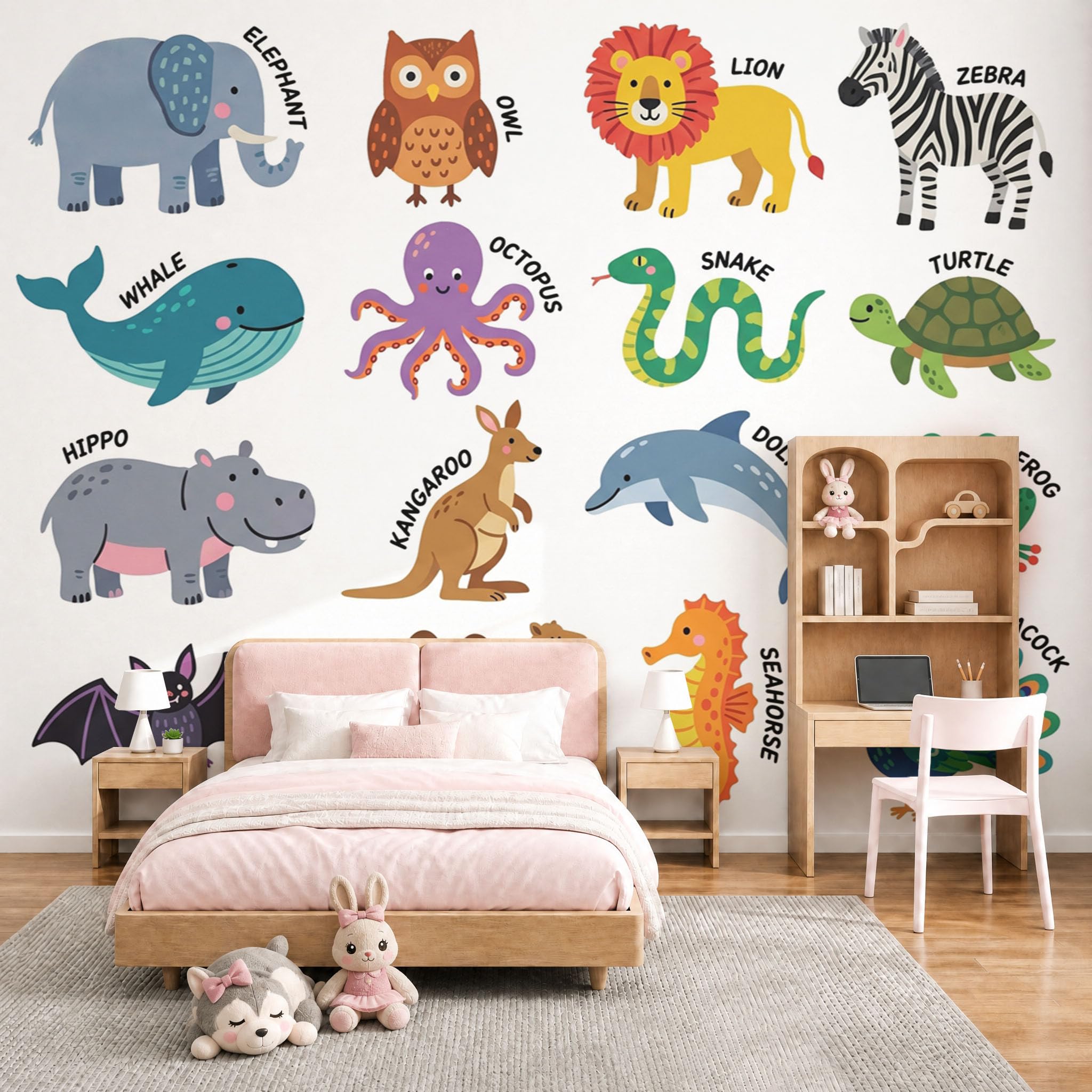 Papier peint géant panoramique animaux terrestres marins chambre 250x175
