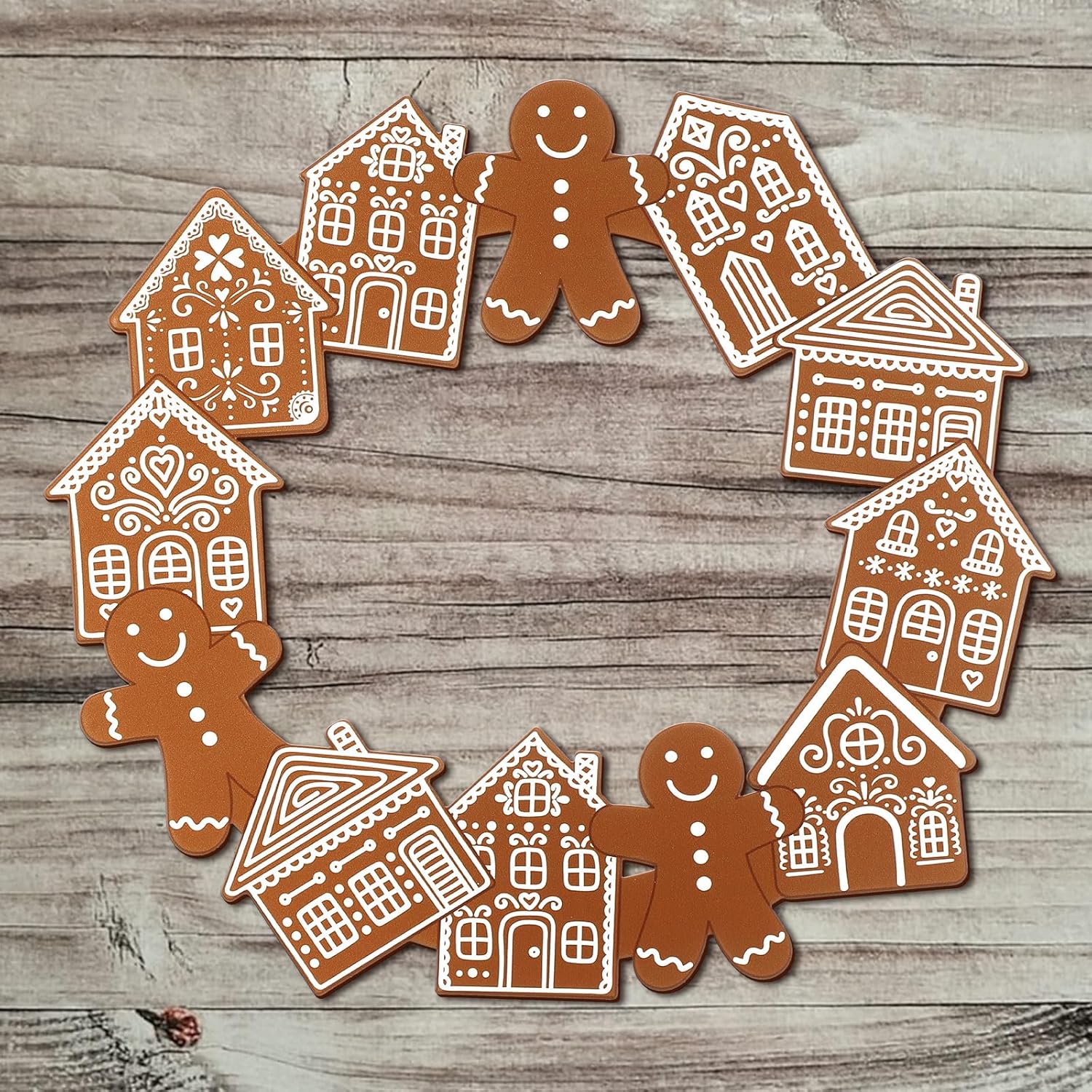 Metal Wreath Gingerbread Christmas Decoration for Front Door Gingerbread Man House Wreaths Metal Hanging Vintage Rustic Xmas Welcome Sign for Porch Wall Home Outdoor, 12 Inch - Image 6