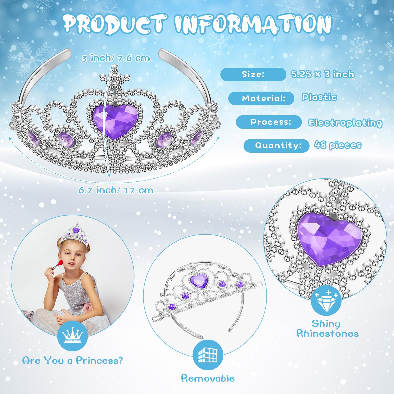 Hinly 48 Pcs Tiara Crown Set Princess Dress up Costume Party Favor Girls Plastic Crown Birthday Supplies Cosplay Accessory(Purple)