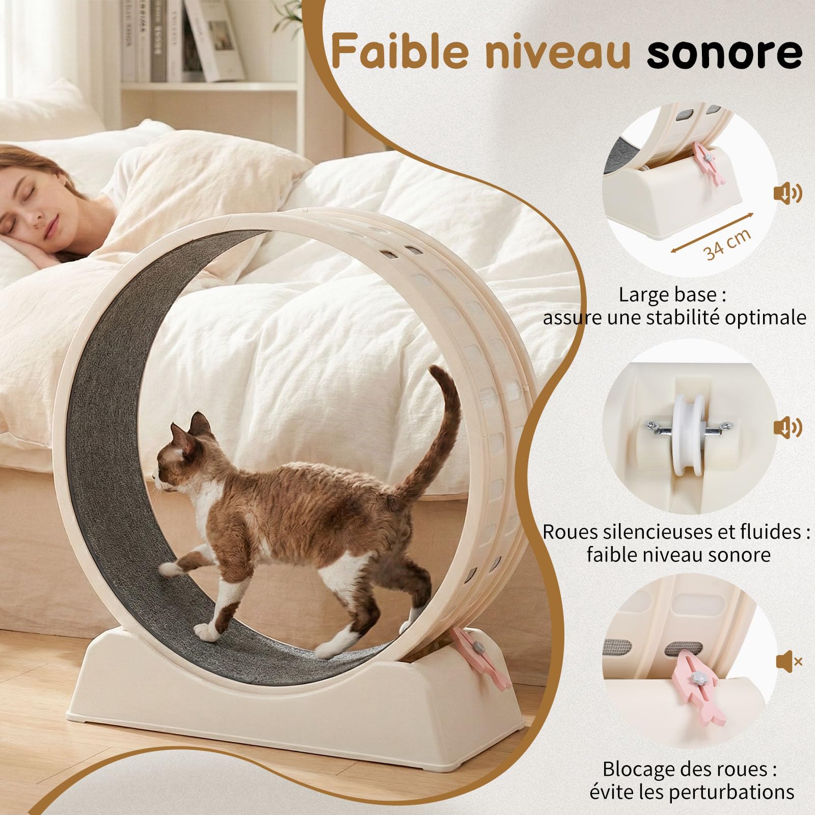 LEADZM Ruota di esercizio per gatti, 80 cm, ruota per gatti per 15 kg e meno gatti, connettore per guida in plastica, resistente ai graffi, stabile e silenzioso (bianco sporco)