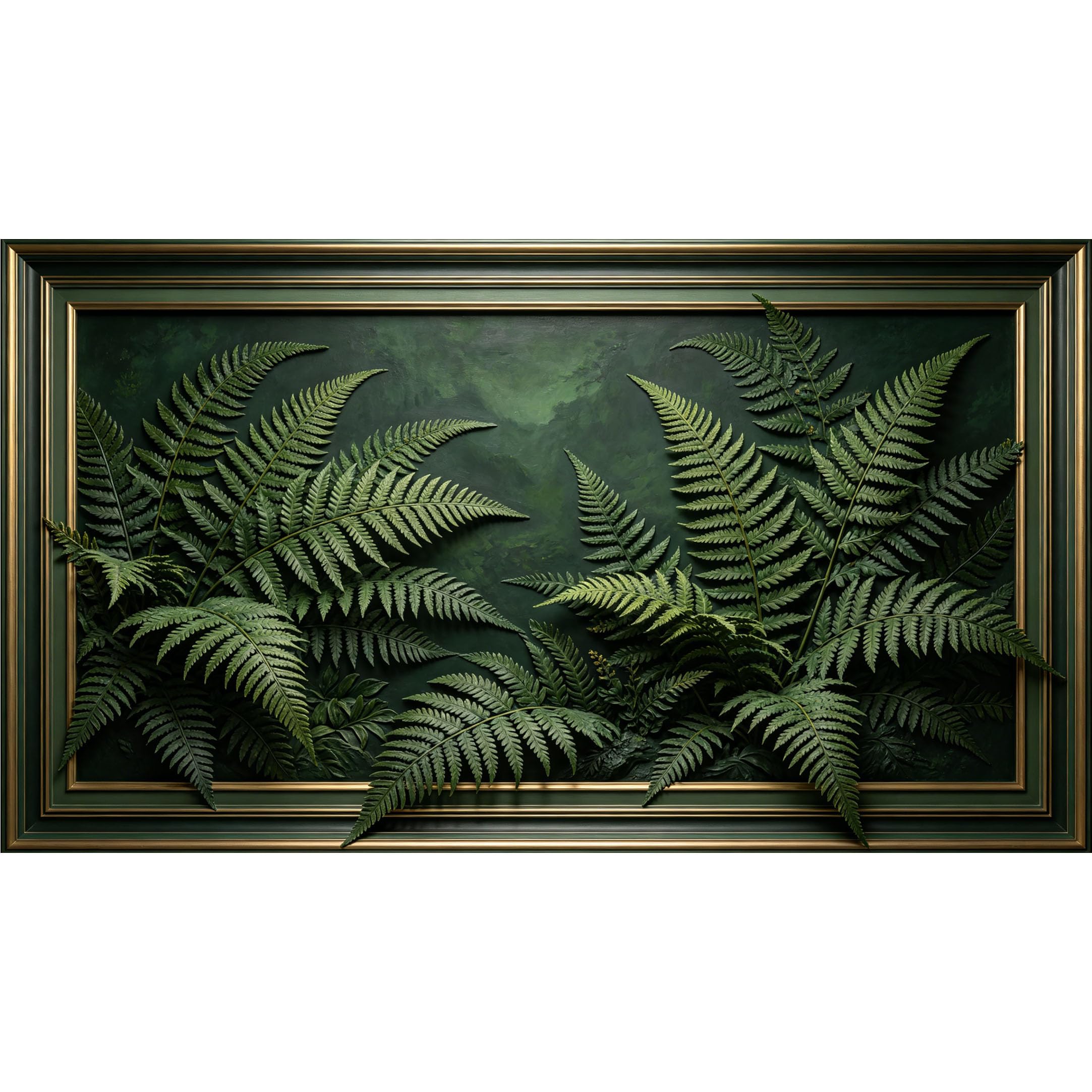 QZLITHOTIC 50x90cm3D Framed Wall Art， Botanical Fern Forest Self‑Adhesive Mural， Water‑Activated Peel & Stick Fabric Decor Wall Decal for Bedroom Living Room