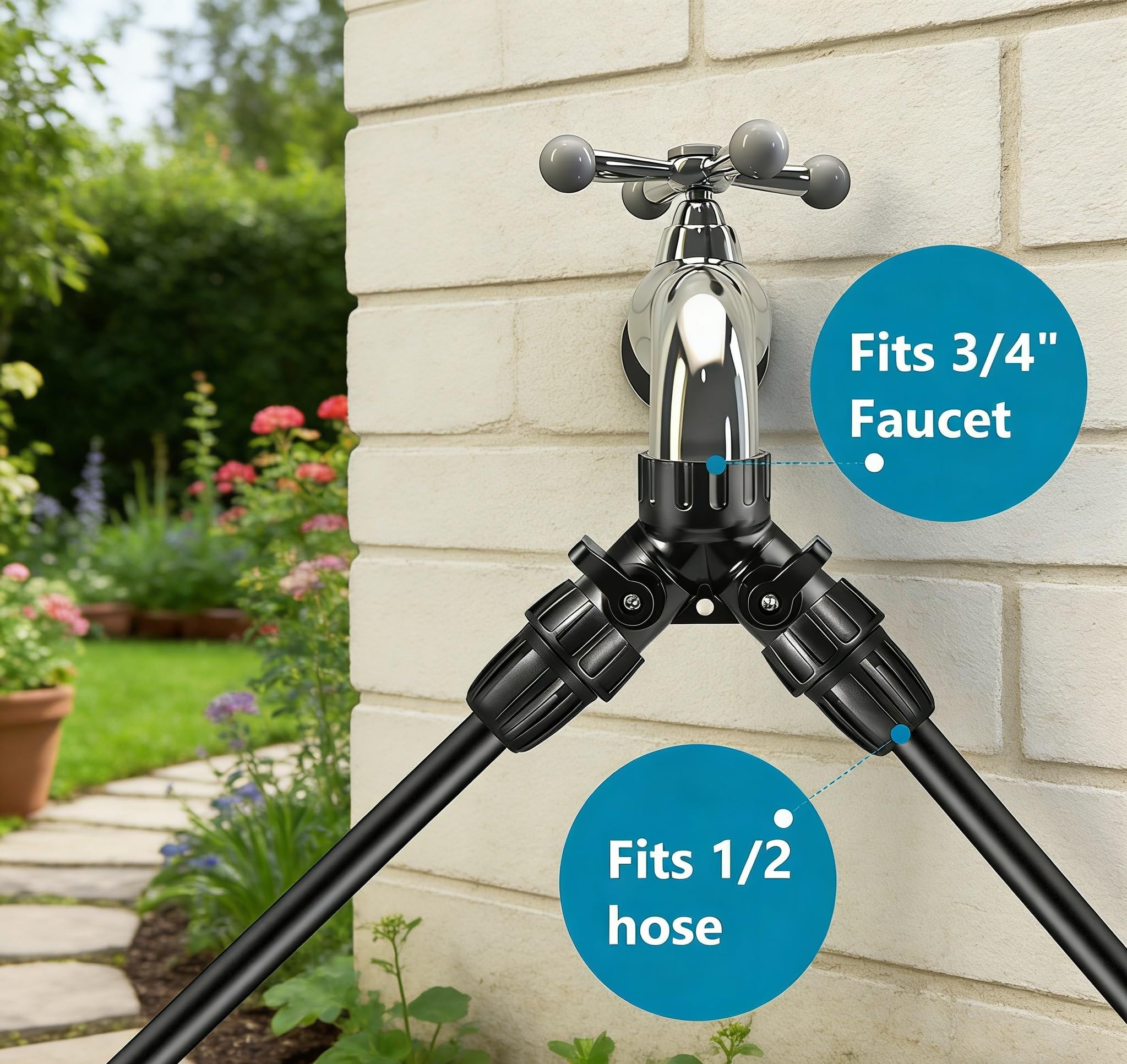 Grifo de jardín de riego por goteo Conector divisor de adaptador en Y de 2 vías, 34 pulgadas FHT x 34 pulgadas MHT, válvulas de encendidoapagado, grifo de 34 pulgadas a adaptadores de