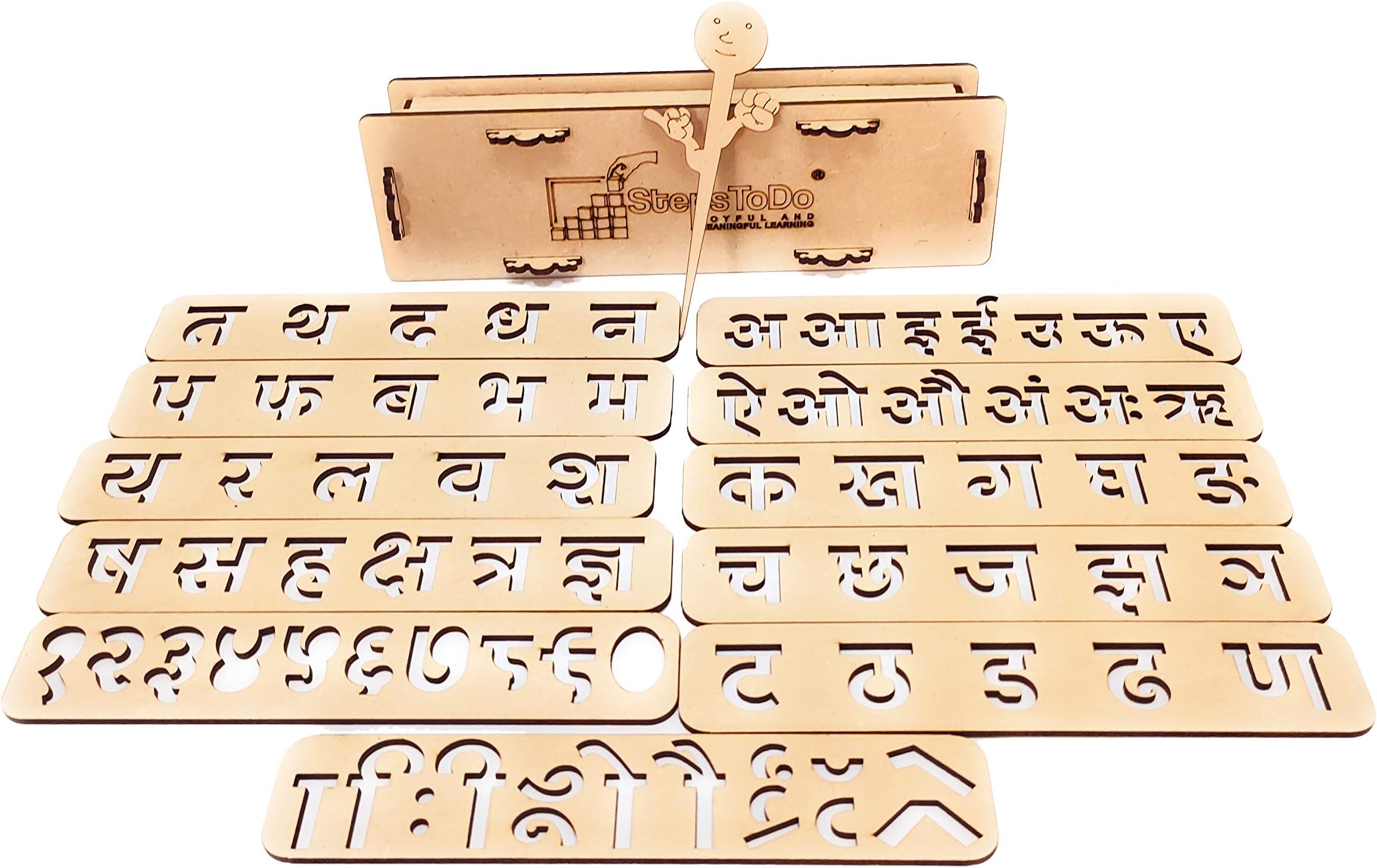 Hindi Writing Kit for Kids – Wooden Alphabet Tracing Stencil with Numbers for Early Literacy