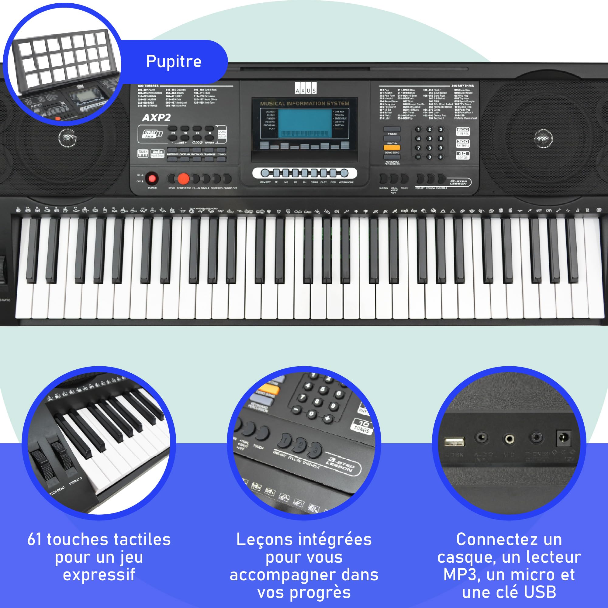 Axus Digital AXP2PK Clavier Arrangeur dynamique 61 Touches Argenté