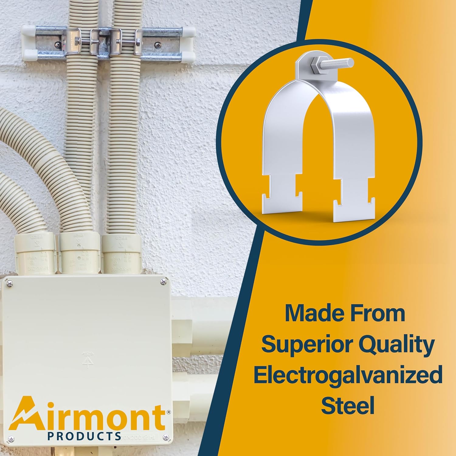 8'' Rigid Conduit Clamp, Electrogalvanized Steel, Corrosion-Resistant, Fits Strut Channel, Electrical Conduit Mounting Hardware 4 Inch Electrical Clamps, Silver, 8 Inch Strut Clamp