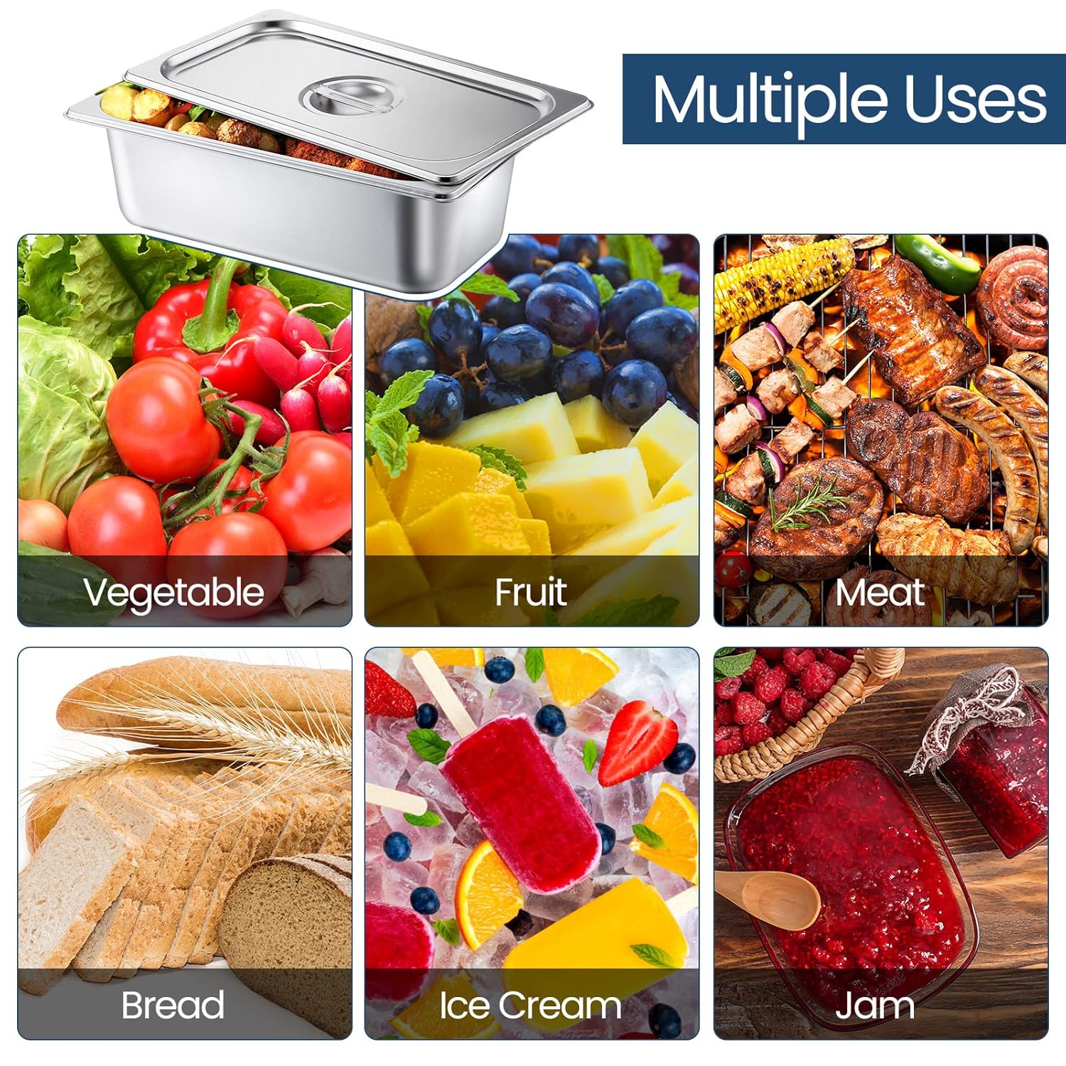 Zubebe 16 Pack Hotel Pan with Lid 4 Inch Deep Steam Table 0.9 mm Thick Stainless Steel Anti Steam Commercial Food Pans for Restaurant Buffet Event Catering Supplies(1/3 Size x 4 Inch Deep)