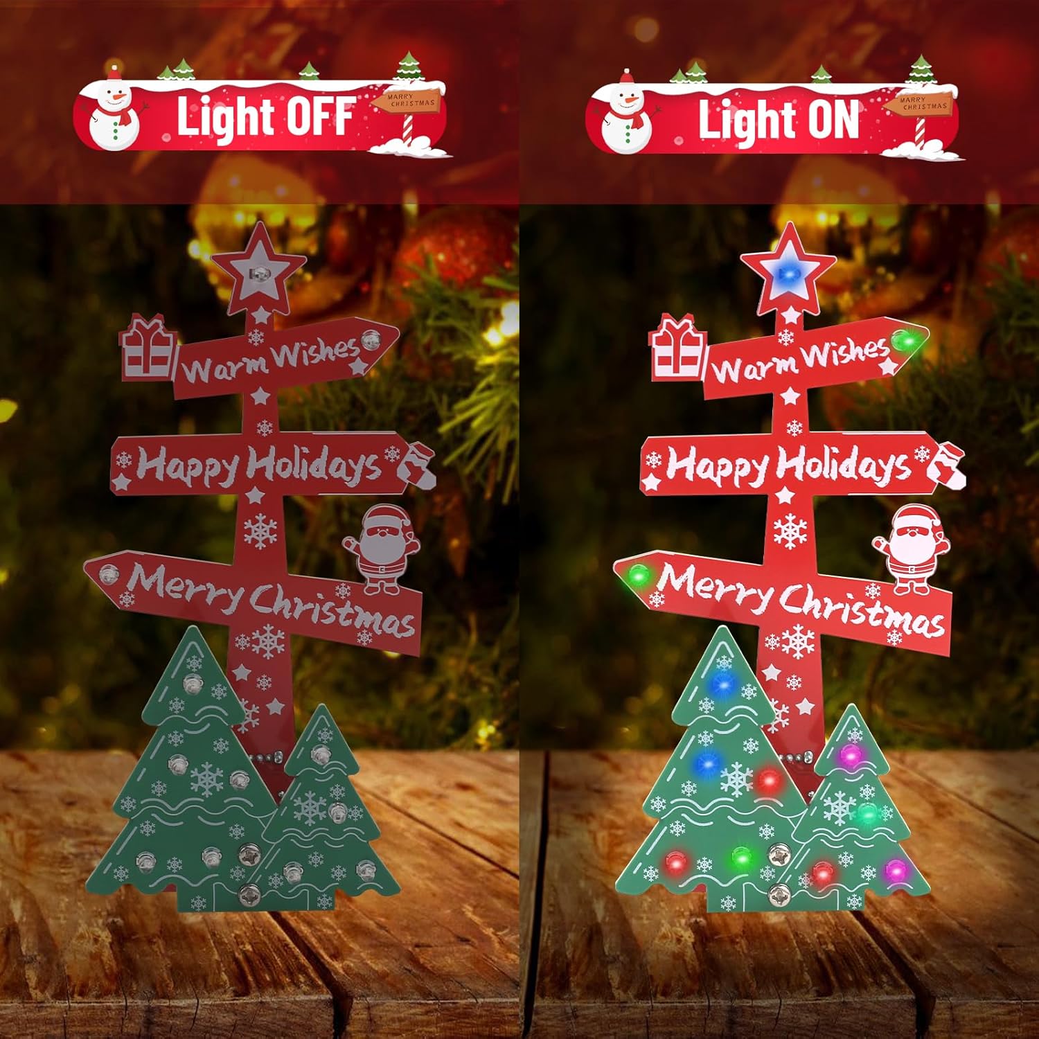 MIOYOOW Christmas Table Sign Soldering Kit, DIY LED Merry Christmas Tree Sign Solder Practice Kit with Colorful Lights, Electronic Soldering Projects for Xmas Decoration and Present