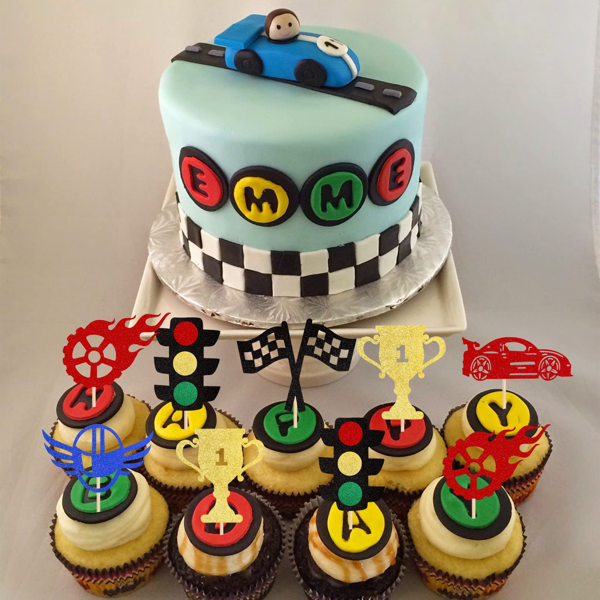 Cool Racing Car Cupcake Toppers - 24 Piece Set For Boys Birthday, Baby Shower & Race Car Theme Parties - View #4