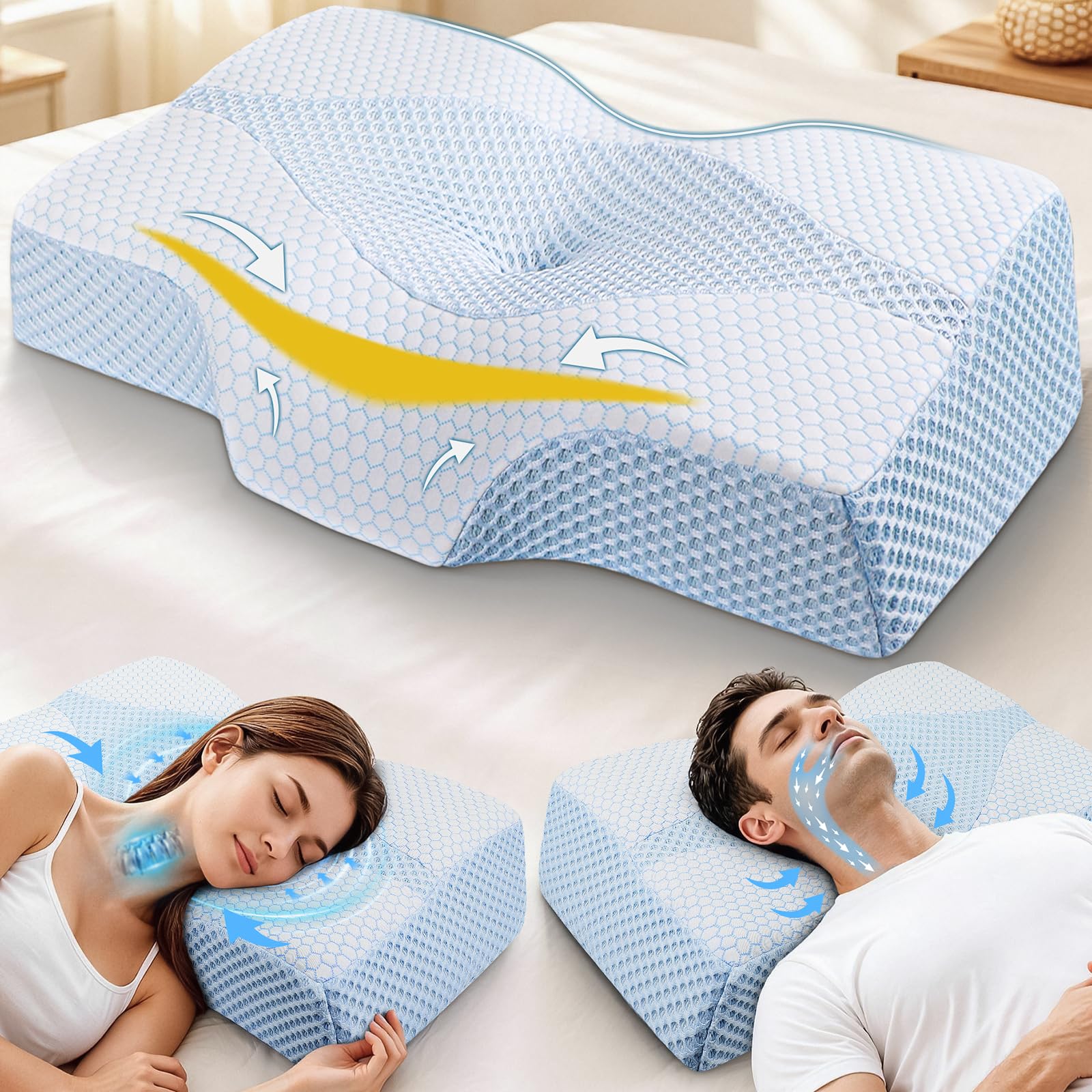 Hydomi Memory Foam Neck Support Pillow for Neck Shoulder Pain Sleeping: Orthopedic Cervical Pillow-Ergonomic Side Sleeper pillow-Contour Bed Pillows with Washable Cover for Side Back Stomach Sleepers