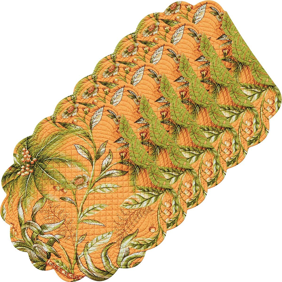 C&F Home Barbados Sunset Round Placemats Set of 6 Cotton Quilted Coastal Beach Reversible Machine Washable Table Top Table Linens 17" Orange