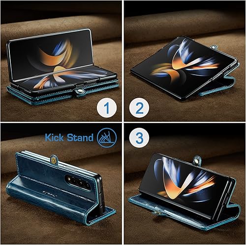 Miniatura 5 de Kowauri Funda para Samsung Galaxy Z Fold 4 5G, piel sintética, tipo cartera, con tarjetero y función atril, cierre magnético, protección a prueba de