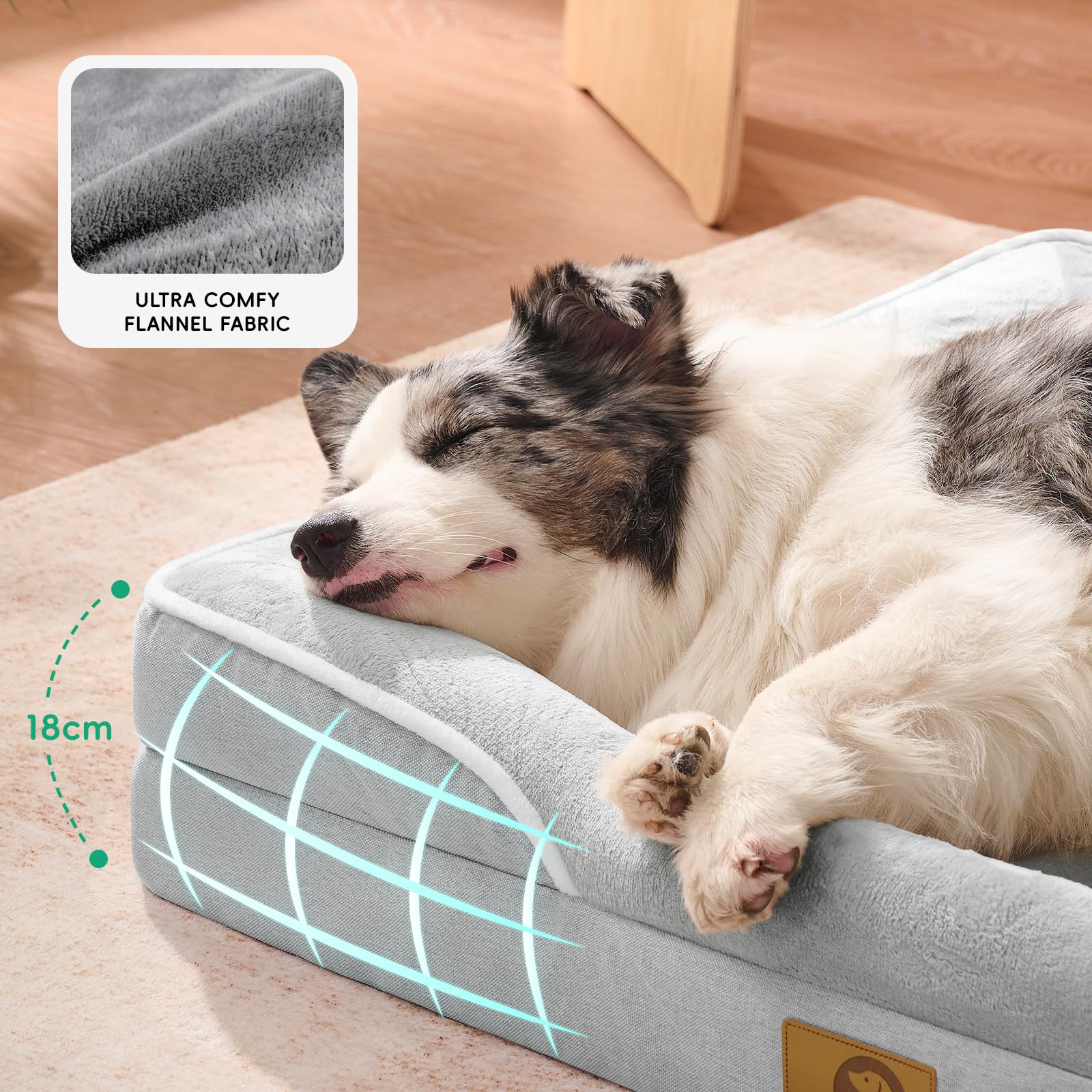 L'AGRATY Lettino ortopedico per cani grande, in memory foam, impermeabile, con lati e schiuma a forma di uovo, con fodera rimovibile in velluto a coste lavabile e con giocattolo da masticare, grigio