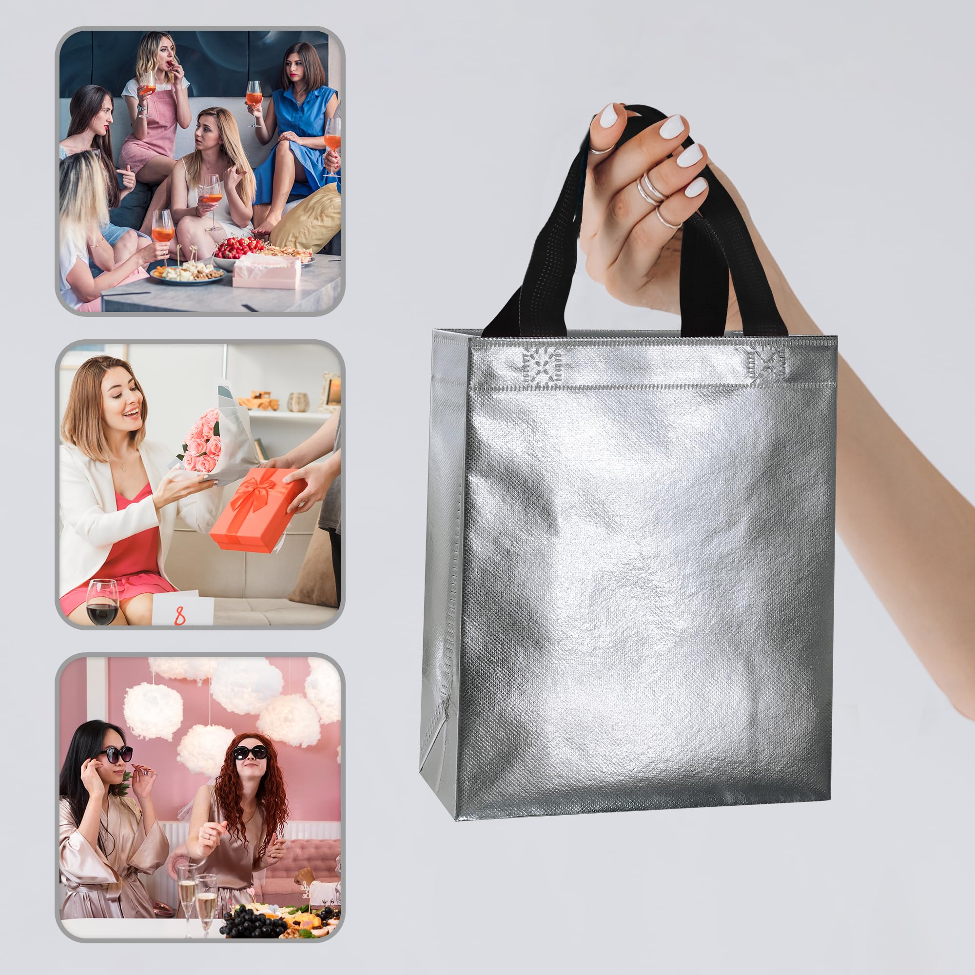 BLEWINDZ 100 Medium Reusable Gift Bags with Handles - Ideal Party Favors & Shopping Bags (10 Colors)