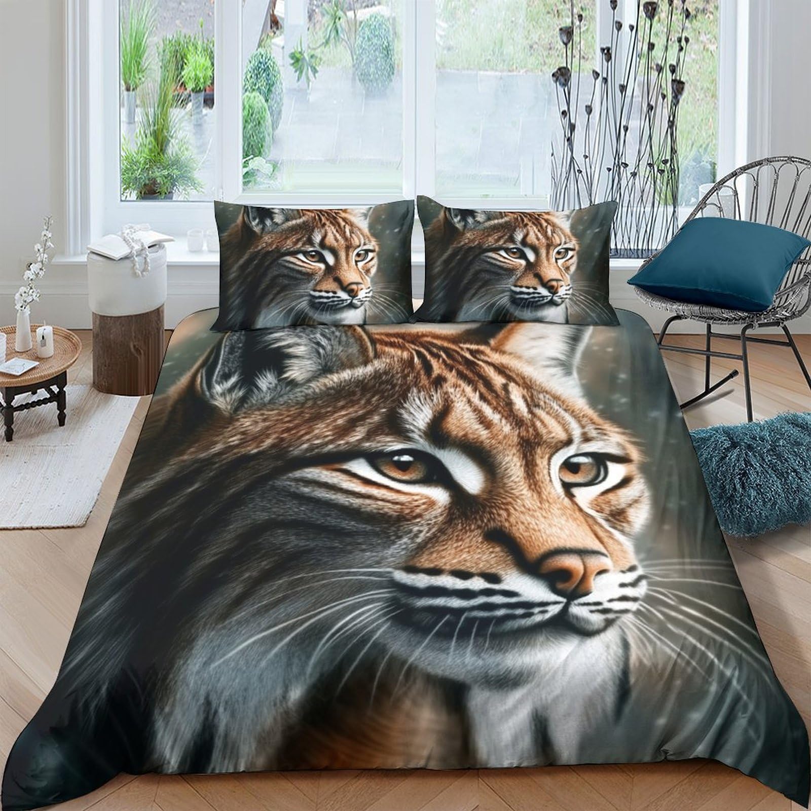 Ctjqhvkz Style-3 3D Printed Wild Lynx Fitted Sheet Microfiber Soft Animal Face Mattress Cover Bedroom Decor Machine Washable Single（135X200cm）