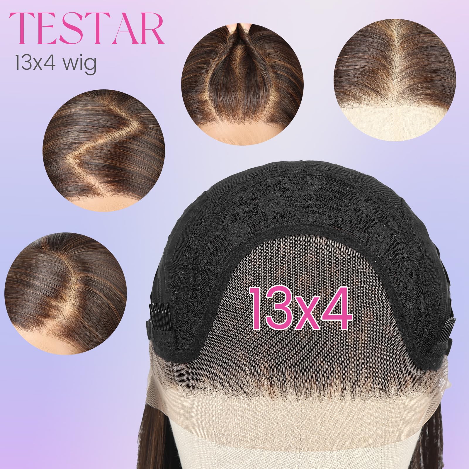 Testar 13x4 Lace Front Perücke Braun Synthetik Gerades Haar Hitzebeständig 20 Zoll