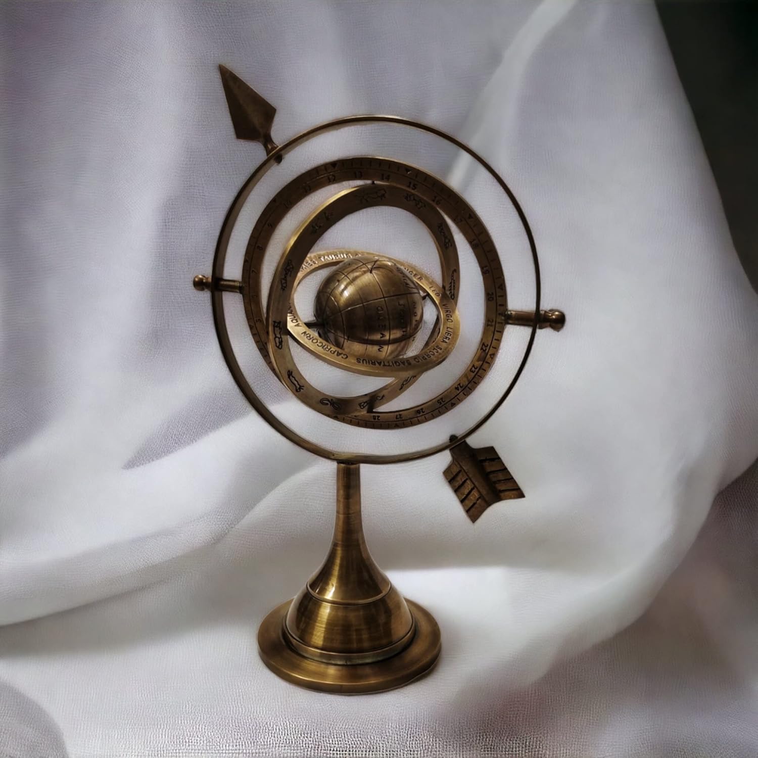 Vintage Style Brass Celestial Globe Armillary Globe Showpiece Brass Armillary Sphere Decor for Tabletop Desk and Gift