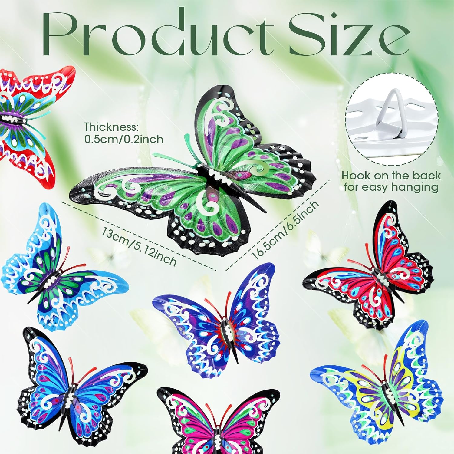 Jetec 8 Pcs Metal Butterfly Wall Decor 6.5 Inch Outdoor Butterflies Wall Art Sculpture 3D Butterfly Hanging Decoration for Spring Outside Fence Garden Yard Home Patio Balcony(Novel Style)
