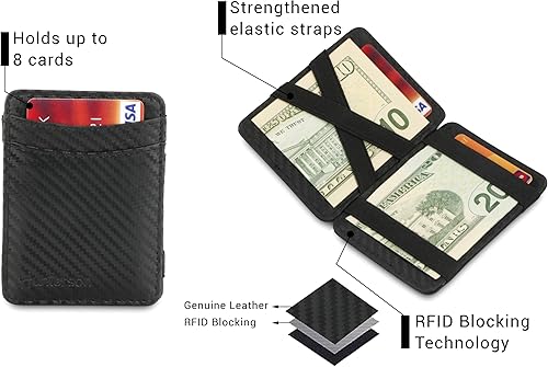 Miniatura 3 de Hunterson Cartera mágica minimalista para hombres con tarjetero RFID, cartera de cuero para 8 tarjetas, 05 Carbono, Cartera RFID