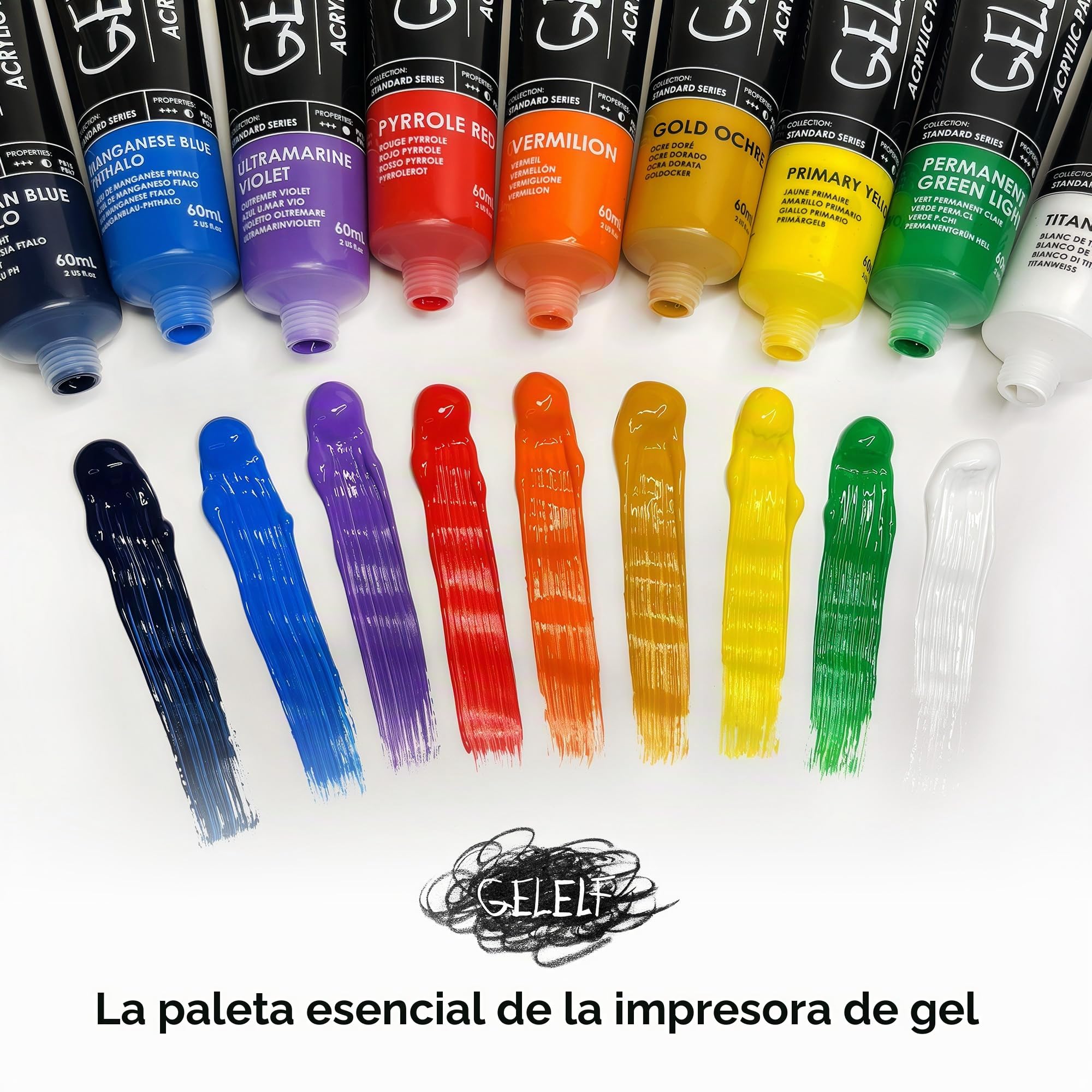 Pinturas acrílicas para impresión en placa de gel, transferencia perfecta, juegos de pintura acrílica especial para suministros de impresión de placas de gel, 9 colores, total 540 ml, juego de