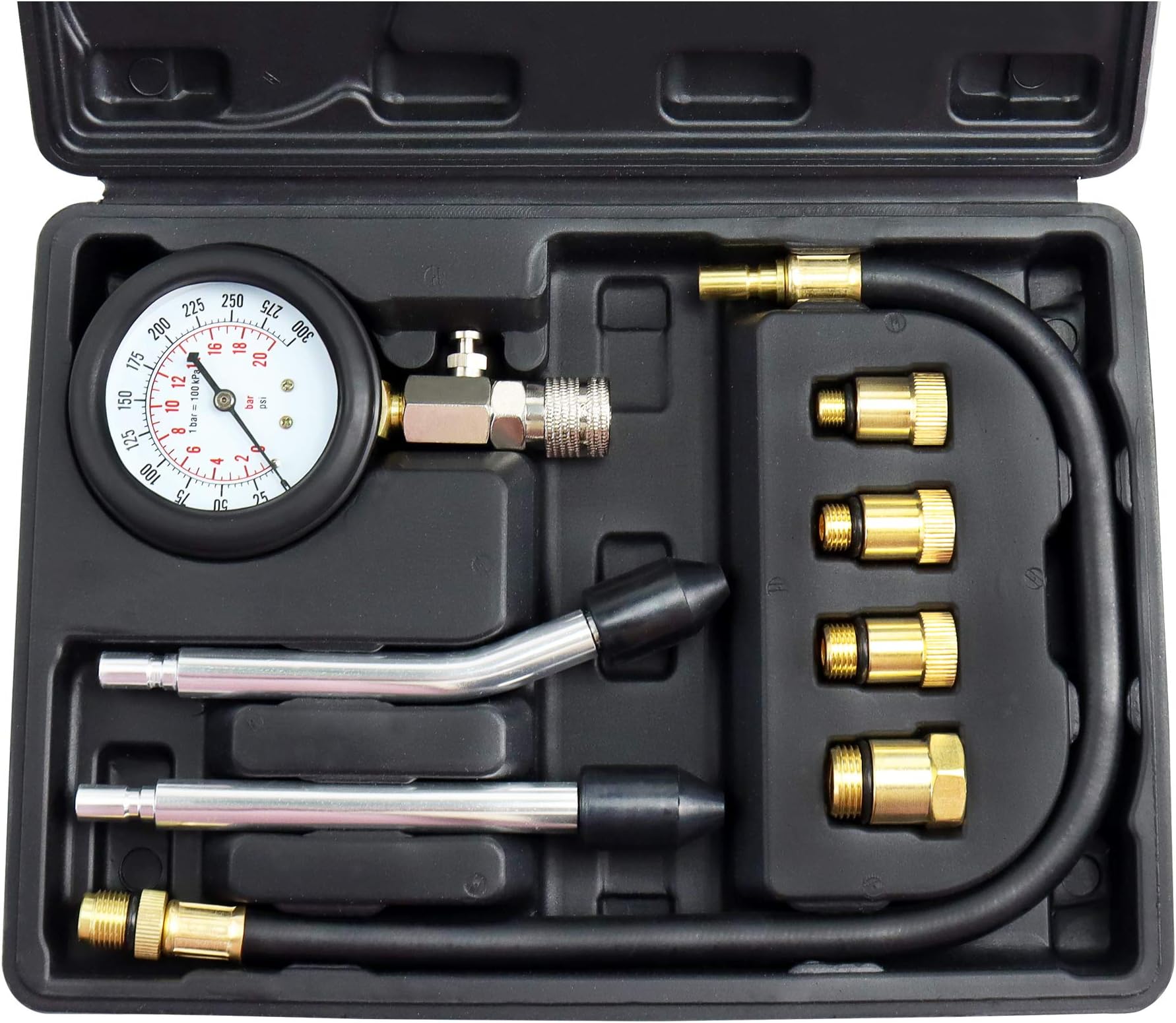 JIFETOR Compression Tester Kit, Engine Cylinder Test Tool 8PCS Set with Pressure Gauge Adapters, Testing Small Gas Petrol Engine on Automotive Motorcycle Auto Outboard Snowmobile ATV Aircraft Chainsaw