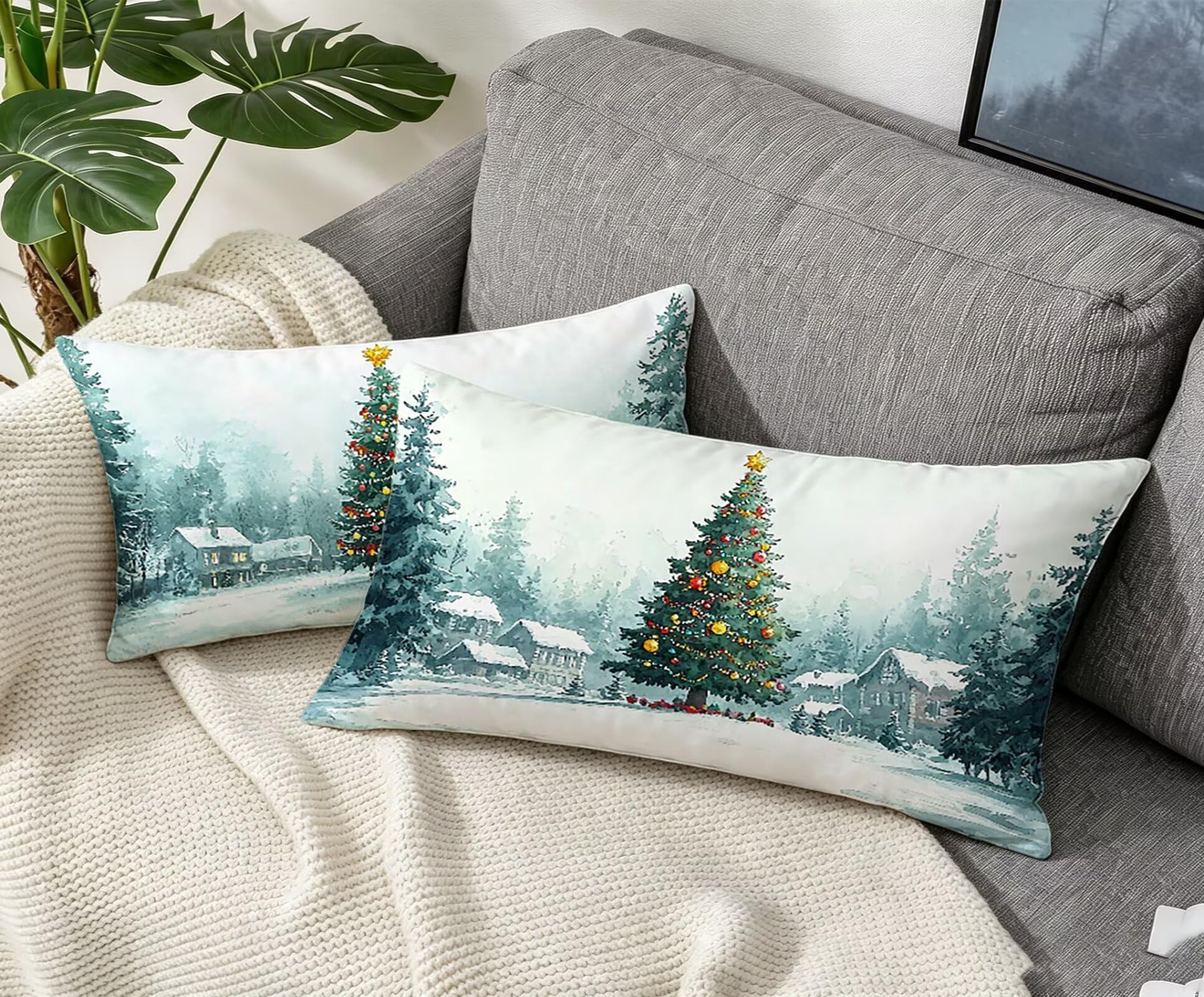 GrüN Kissenbezug 60x80 Baum Kopfkissenbezug 2er Set,Wohnaccessoires & Deko,Weich und Atmungsaktiv Samt Stoff mit Verstecktem Reißverschluss für Bett Sofa Kissen Dekokissen-85861