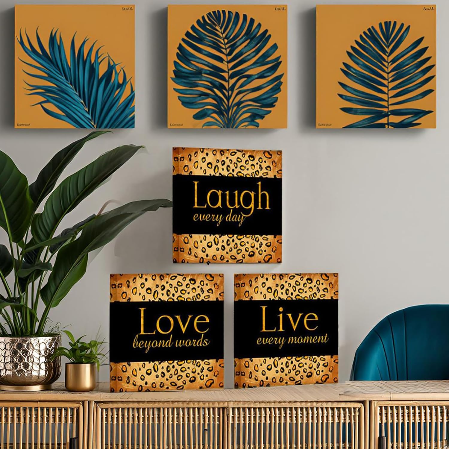 OuElegent 3 Piece Leopard Print Wall Decor Live Laugh Love Canvas Cheetah Wall Art for Modern Home Decor Stretched and Framed Ready to Hang