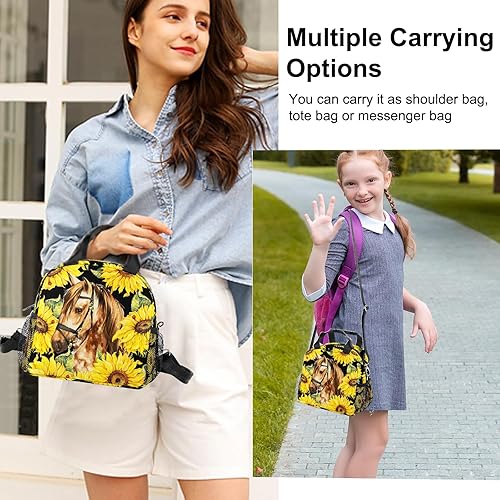 Miniatura 2 de Lamtwbos Lonchera con aislamiento de caballo para niñas, bolsa de almuerzo con girasol, bolsa de almuerzo impermeable para la escuela, trabajo,