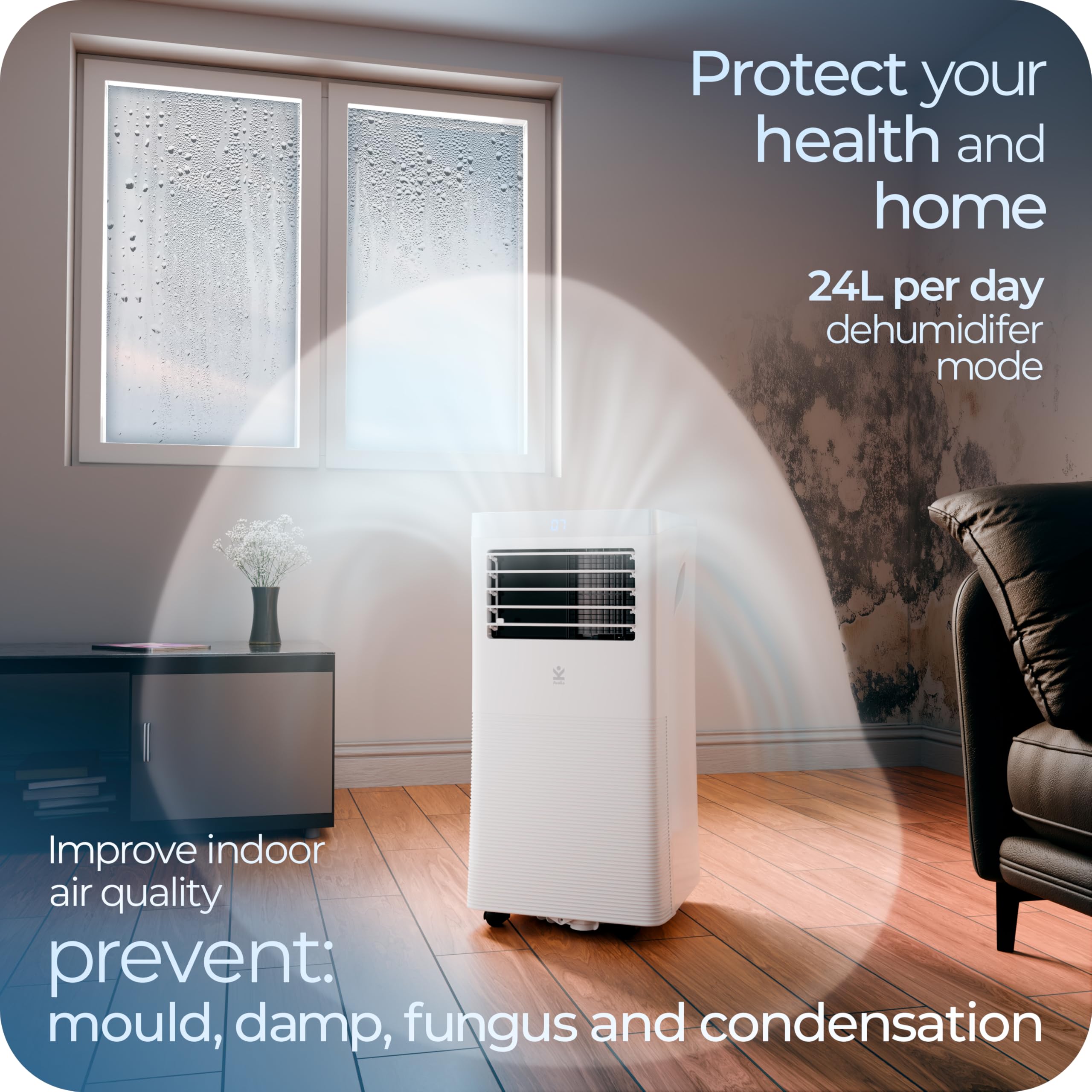 Climatiseur Portable 3-en-1 Avalla S-200 - 9000 BTU, Déshumidificateur 24L/j, Ventilateur - Pour Pièces Jusqu'à 88m³ - 7