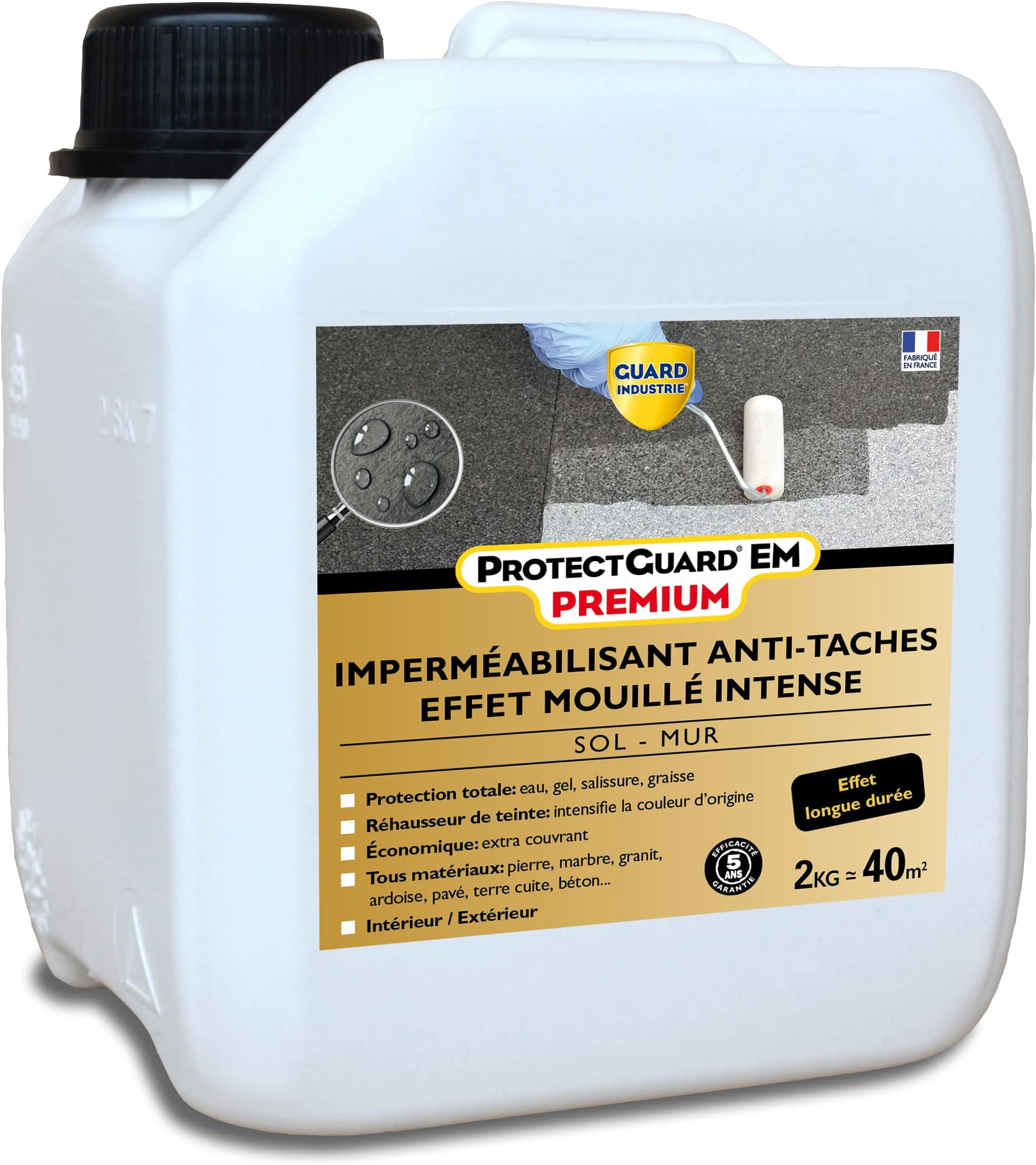 Guard Industrie - ProtectGuard EM Premium Wet Effect - Waterproof, Revive Colour - Protects against Water and Stains - Made in France - 2 L bottle - Treats 45 m²
