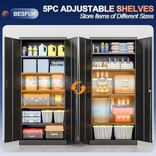 Miniatura 4 de BESFUR Gabinete de almacenamiento de metal, 72 pulgadas de alto x 36 pulgadas de ancho x 18 pulgadas de profundidad, estantes ajustables y puertas