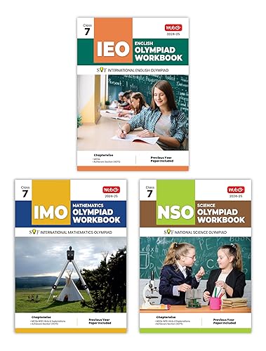 MTG NSO-IMO-IEO (Science, Mathematics &amp; English) Olympiad Workbook Combo Class-7 (Set of 3 Books) | MCQs, Previous Years Solved Paper &amp; Achievers Section - SOF Olympiad Preparation Books For 2024-25 Exam