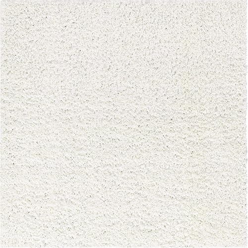 Miniatura 10 de Unique Loom Davos Shag Collection - Alfombra de área, color liso (5 pies 3 pulgadas, cuadrada, blancomarfil)