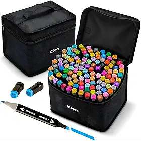 Canetas para Pintar Bobbie Goods 120 Cores – Canetinhas Ponta Dupla Brush + Fina, Secagem Rápida, Não Tóxicas, Estojo com Zíper e Alça – Kit Colorir Antiestresse