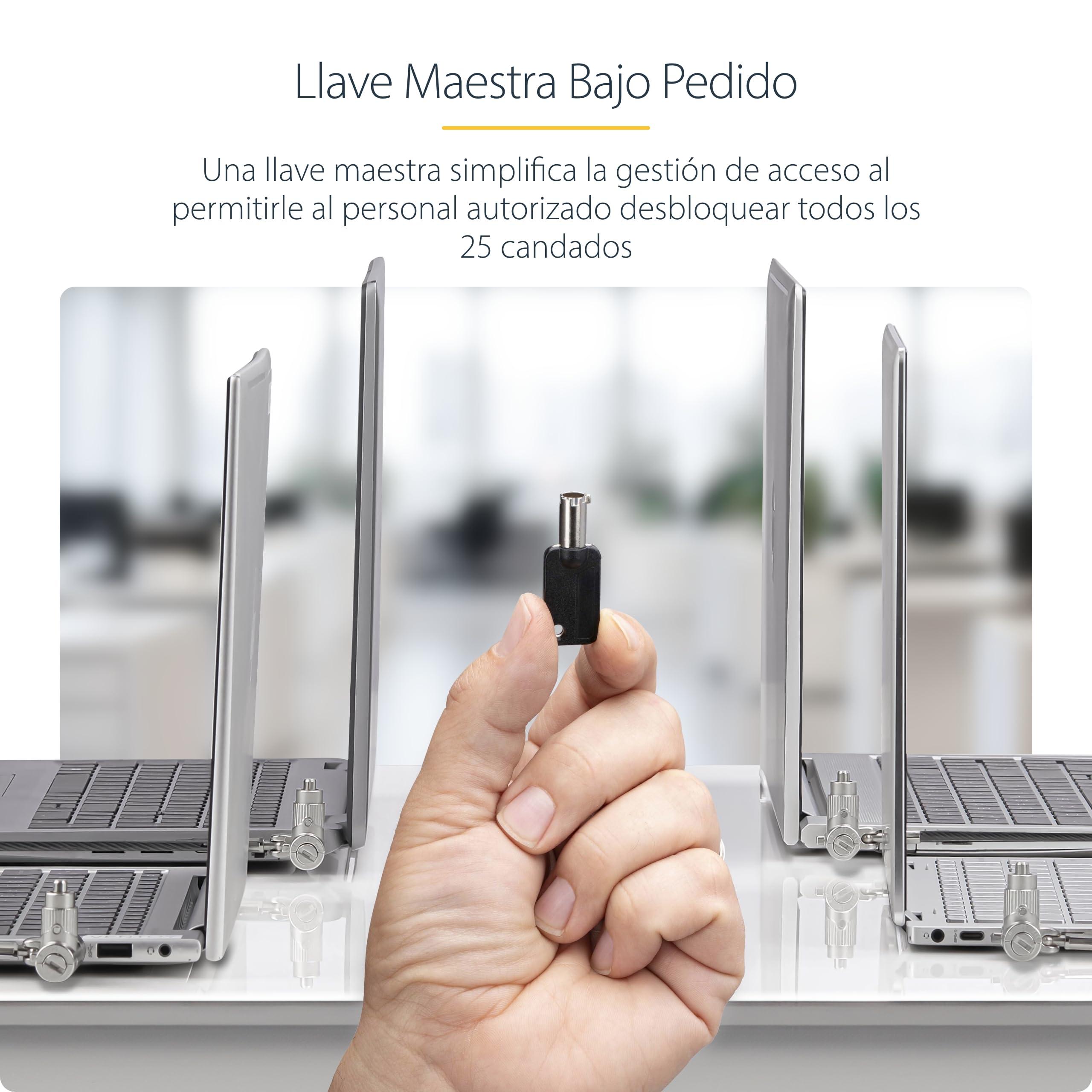StarTech Pack 25 Candados Universales para Portátil, 2m, Llave Maestra | Llave maestra bajo pedido, Resiste 61, 2kg, Ideal para Responsables de TI