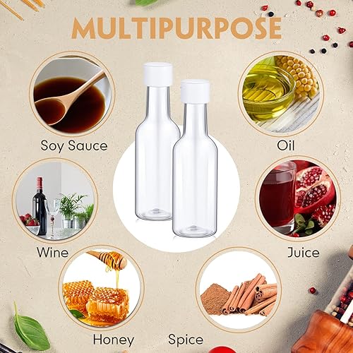 Miniatura 5 de Juego de 100 mini botellas de licor, botellas de vino de champán de plástico de 1.7 onzas con tapas, botellas de alcohol con 6 embudos de líquido y