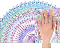 Vista 23 de Funfery Paquete de 100 bolsas holográficas a prueba de olores, bolsas resellables con ventana transparente, bolsa de aluminio de Mylar