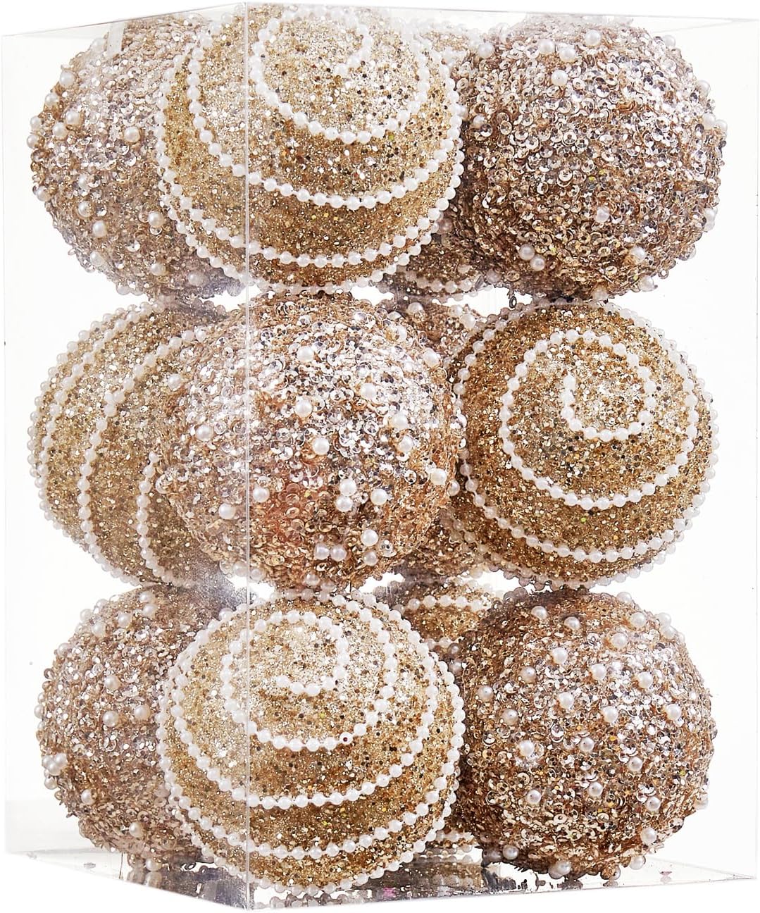 Champagne Gold Christmas Ball Ornaments, Christmas Ball Decorations Shatterproof Plastic Hanging Pearl Balls for Holiday Party(70mm/2.76", 12ct)